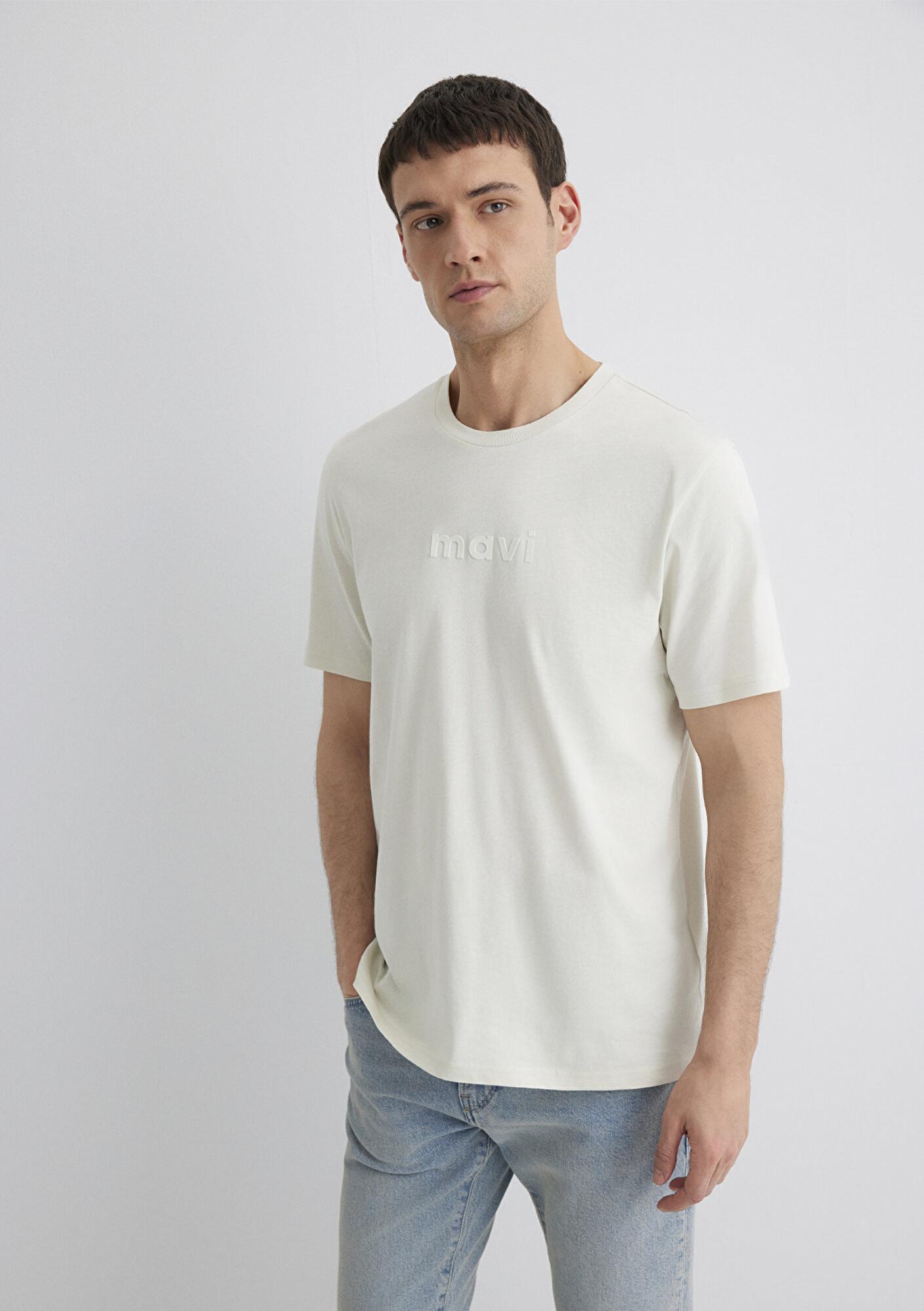 Mavi Mavi Logo Baskılı Ekru Tişört Regular Fit / Normal Kesim 0612732-70142