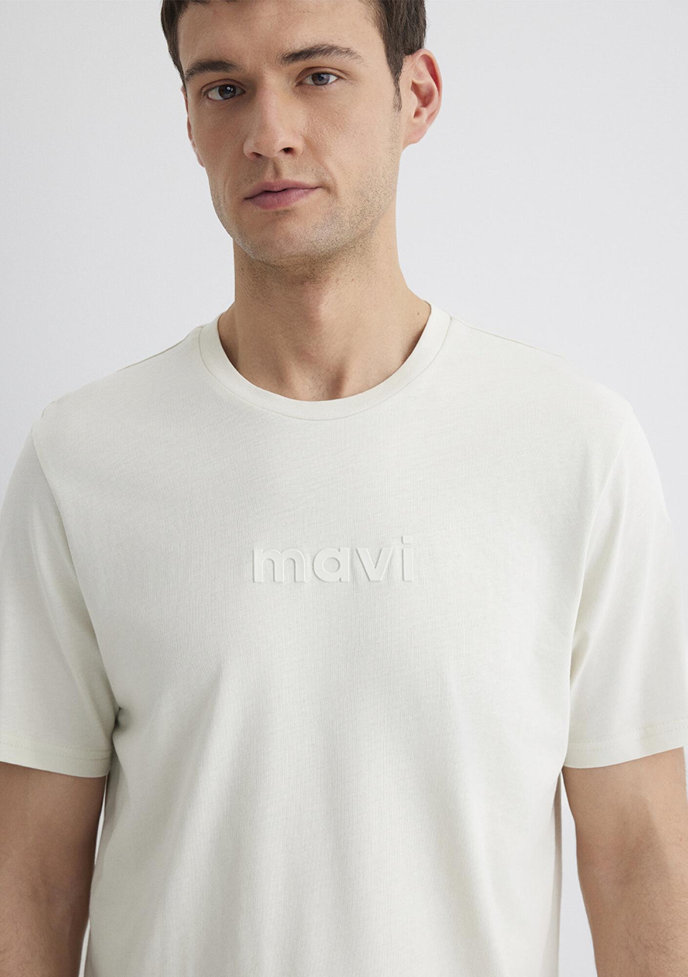 Mavi Mavi Logo Baskılı Ekru Tişört Regular Fit / Normal Kesim 0612732-70142