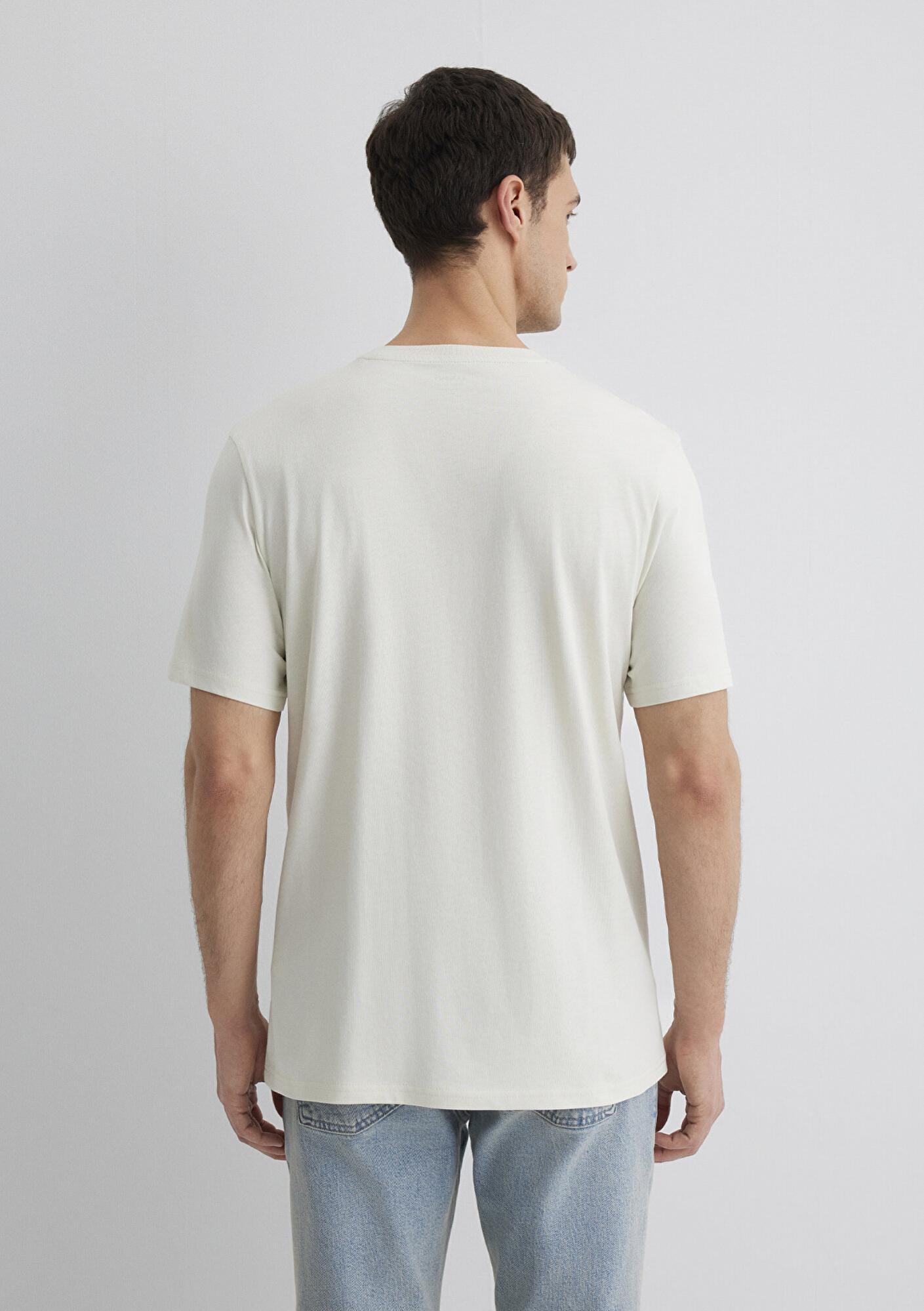 Mavi Mavi Logo Baskılı Ekru Tişört Regular Fit / Normal Kesim 0612732-70142