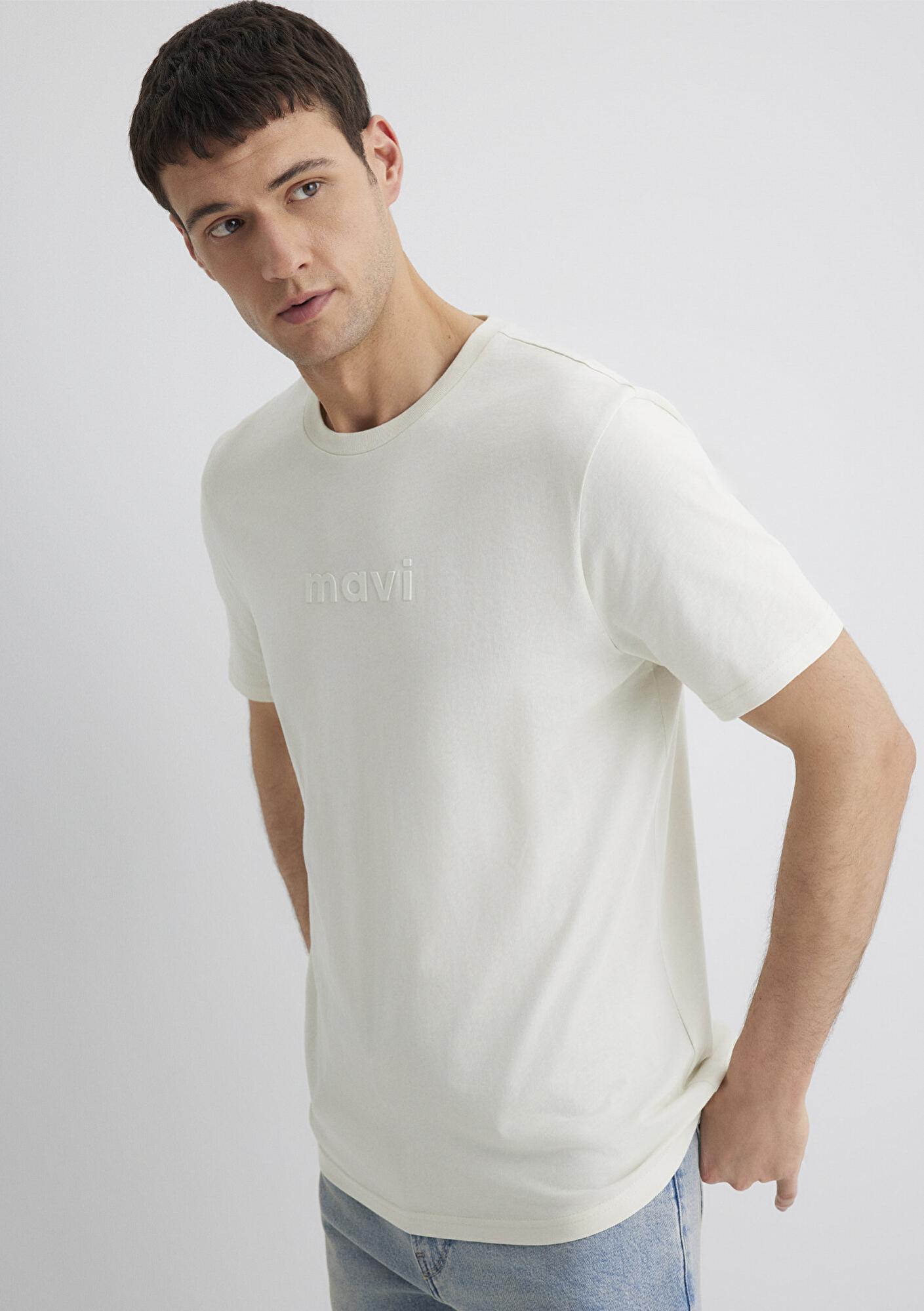 Mavi Mavi Logo Baskılı Ekru Tişört Regular Fit / Normal Kesim 0612732-70142