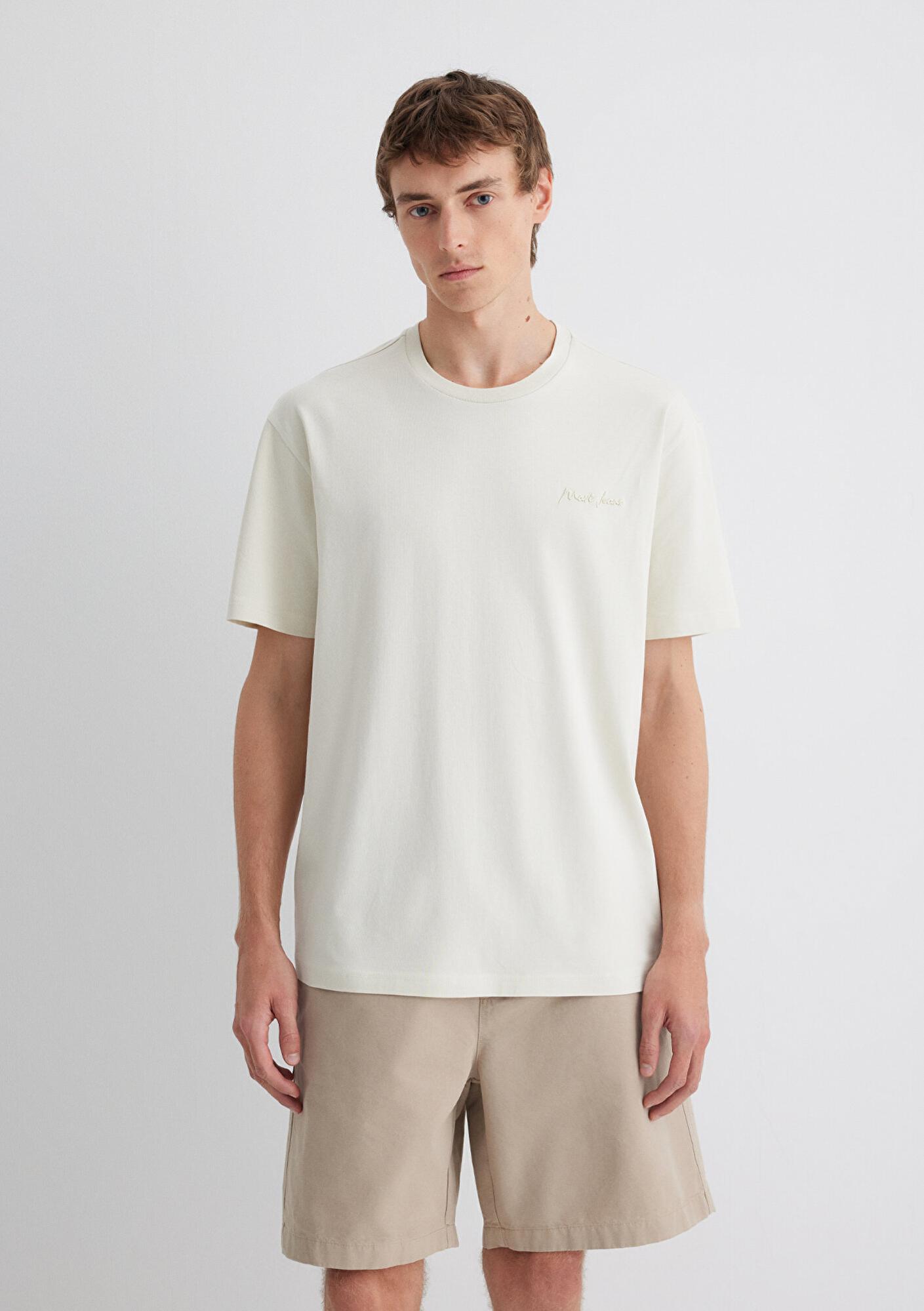 Mavi Mavi Jeans Nakışlı Ekru Basic tişört Loose Fit / Bol Rahat Kesim 0612733-70134