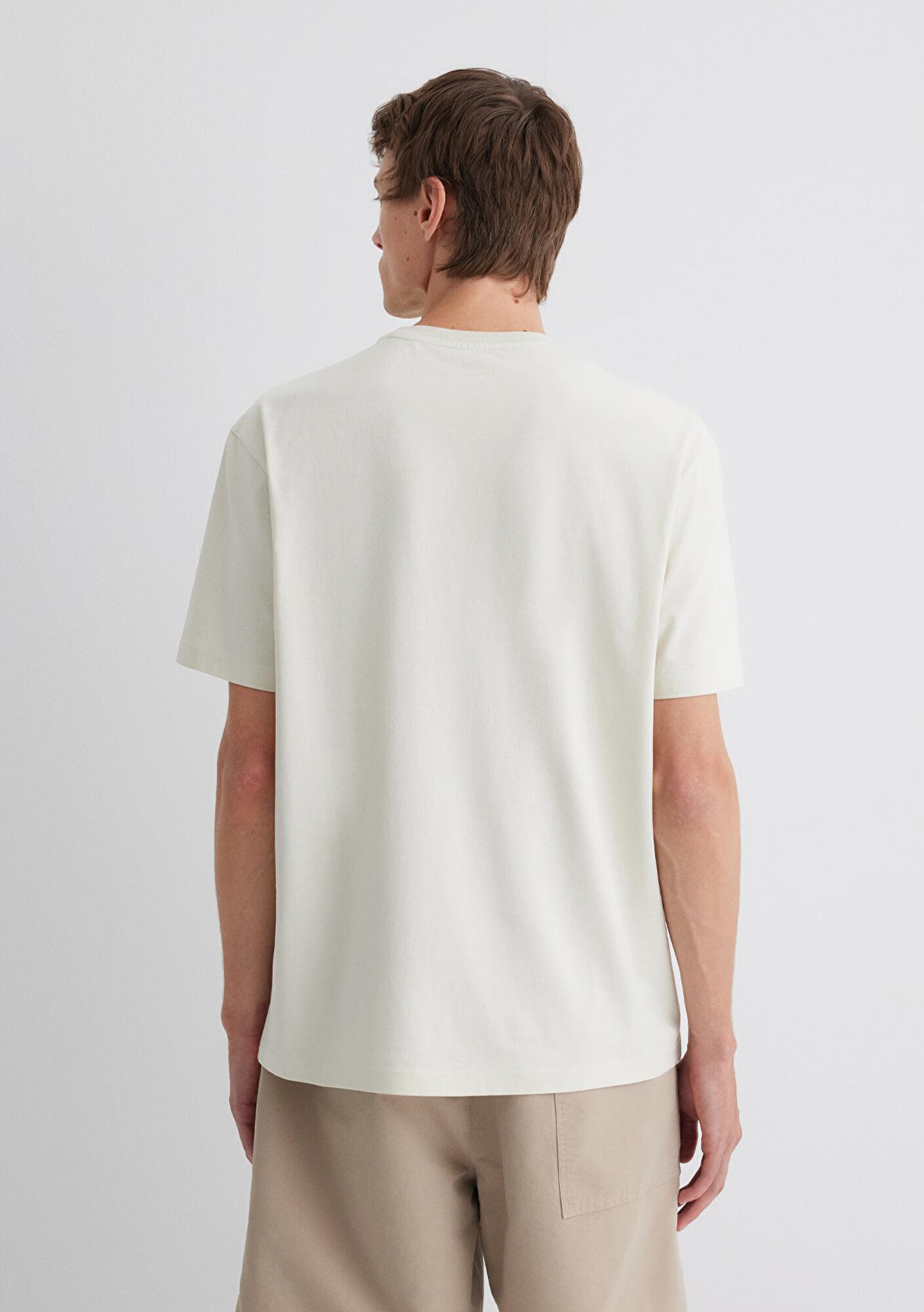 Mavi Mavi Jeans Nakışlı Ekru Basic tişört Loose Fit / Bol Rahat Kesim 0612733-70134