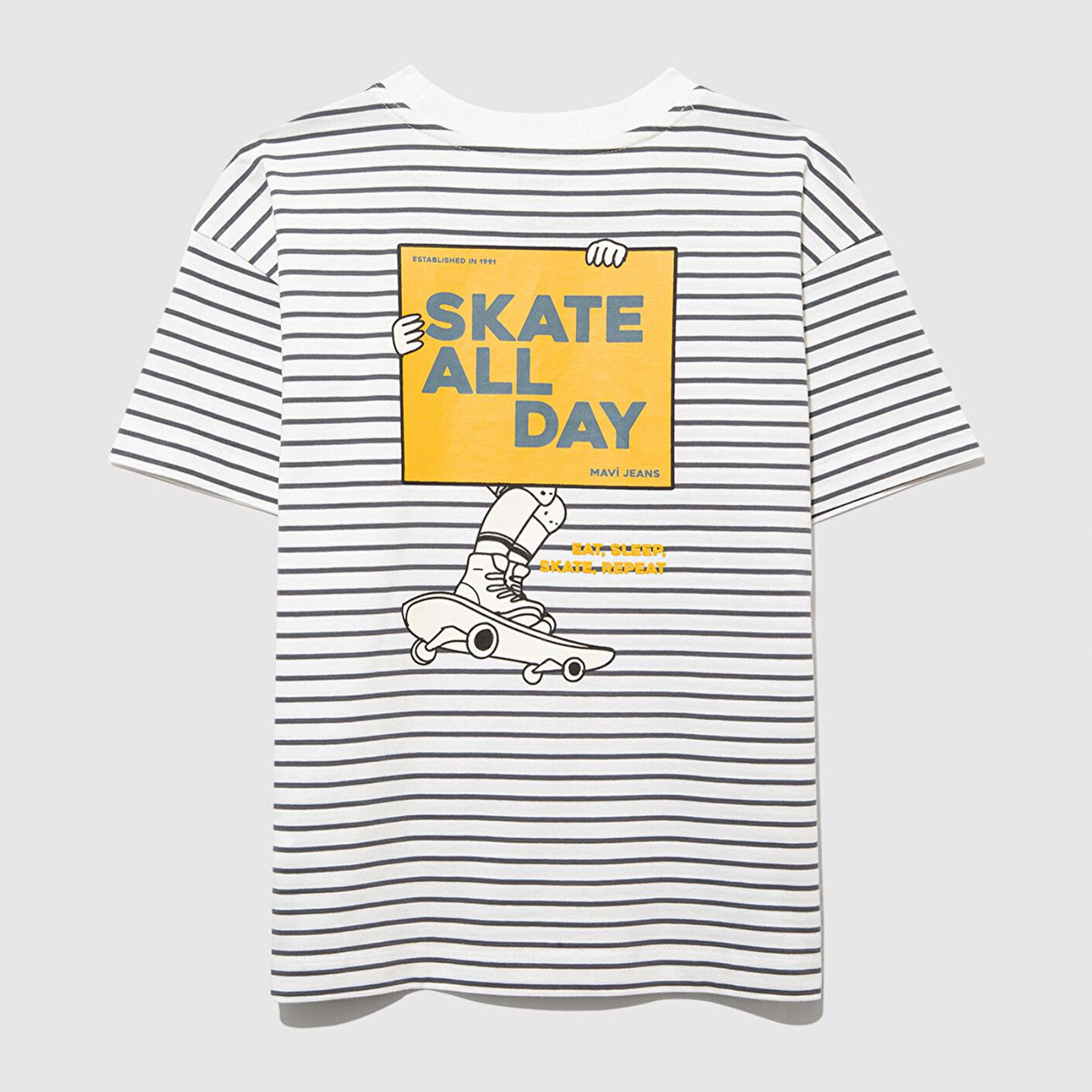 Mavi Skate All Day Baskılı Ekru Tişört Oversize / Geniş Kesim 6610263-89187