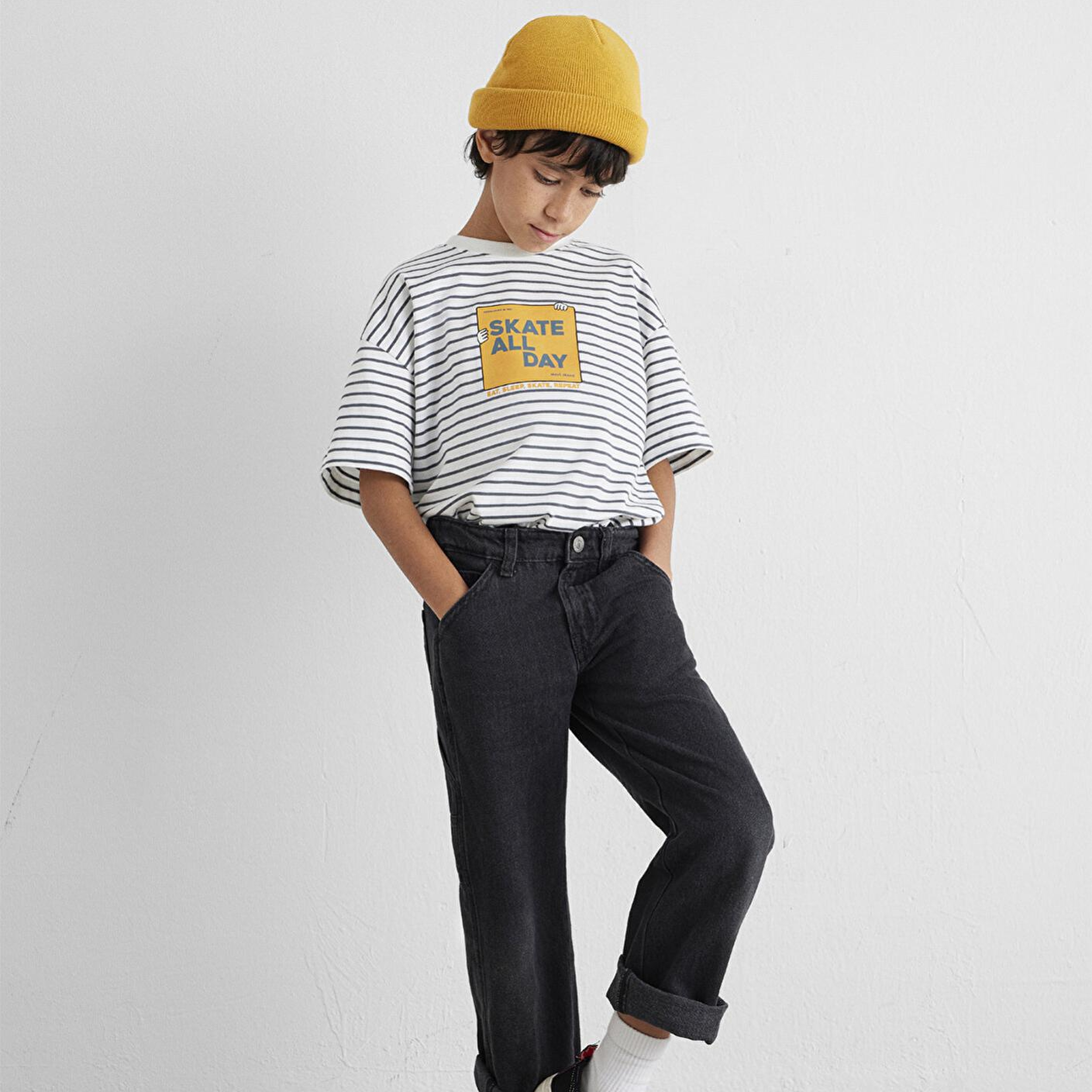 Mavi Skate All Day Baskılı Ekru Tişört Oversize / Geniş Kesim 6610263-89187