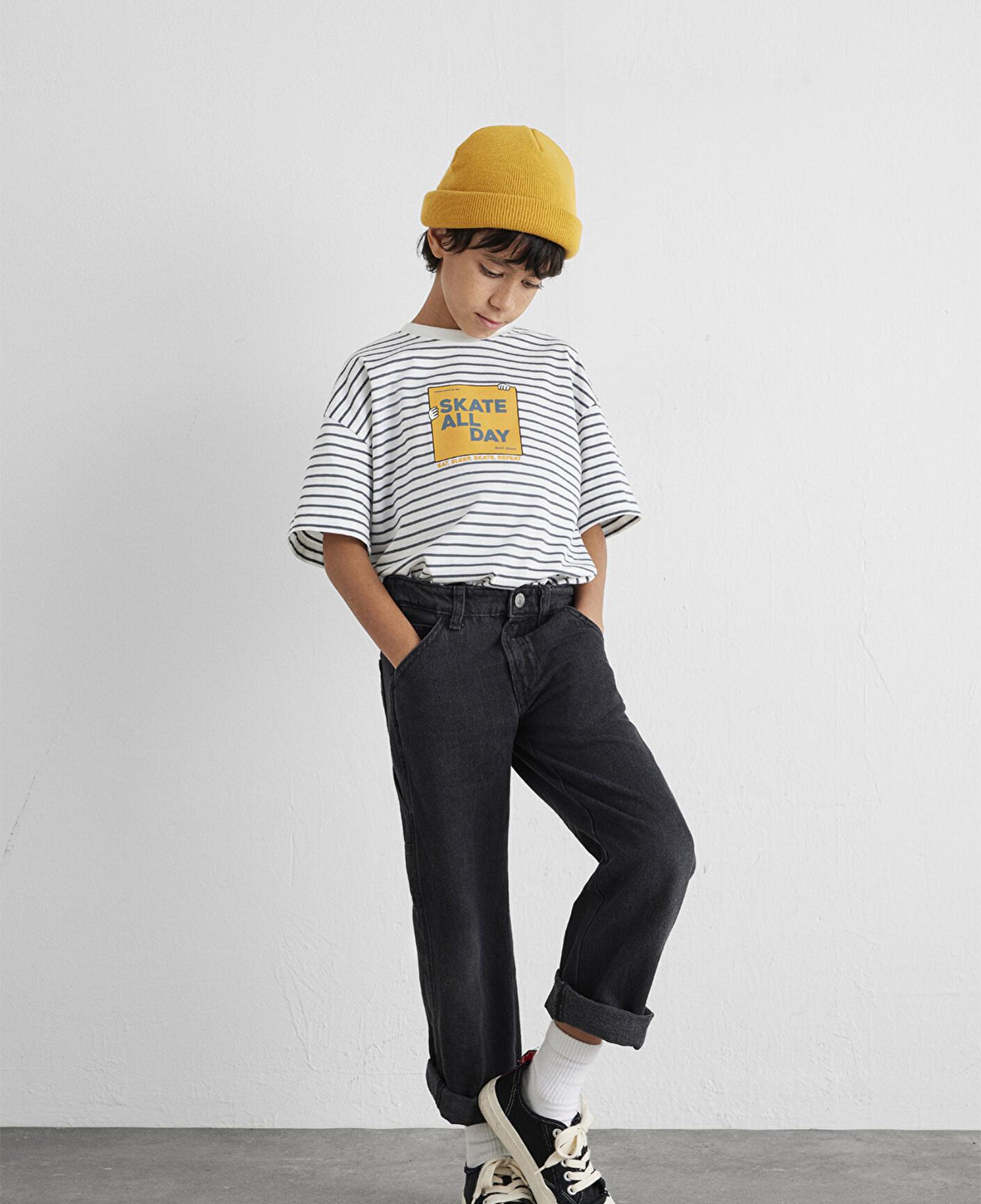 Mavi Skate All Day Baskılı Ekru Tişört Oversize / Geniş Kesim 6610263-89187