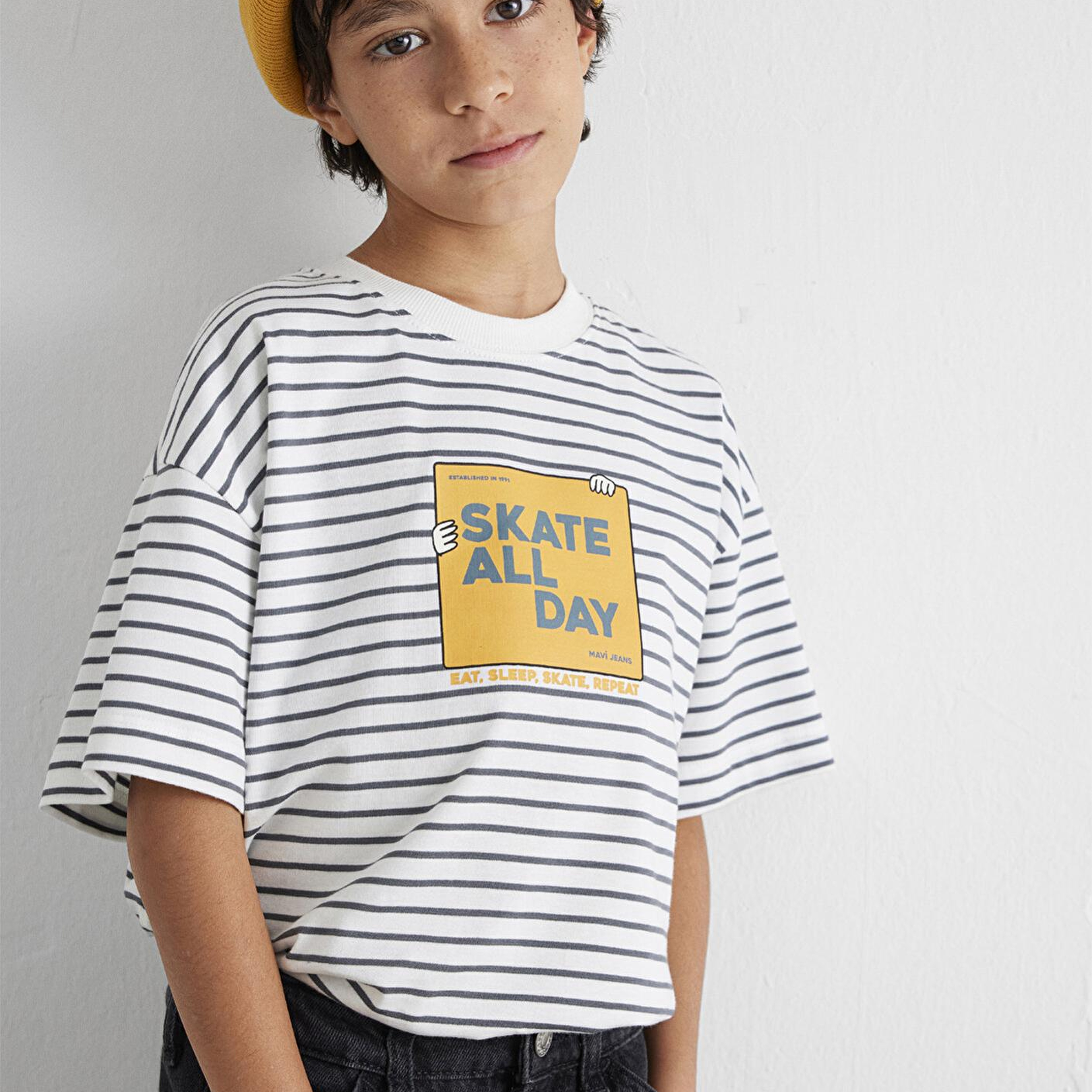 Mavi Skate All Day Baskılı Ekru Tişört Oversize / Geniş Kesim 6610263-89187