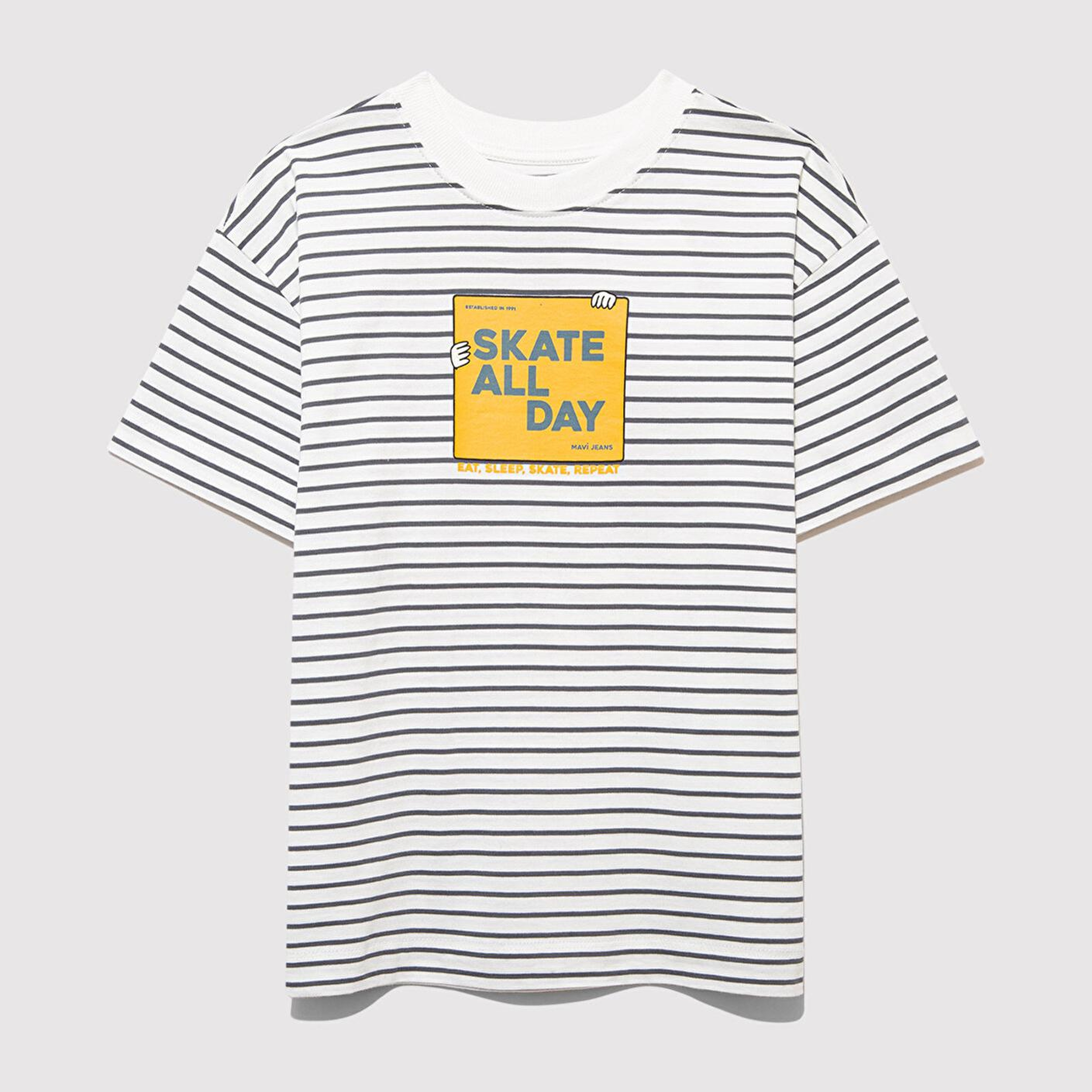 Mavi Skate All Day Baskılı Ekru Tişört Oversize / Geniş Kesim 6610263-89187