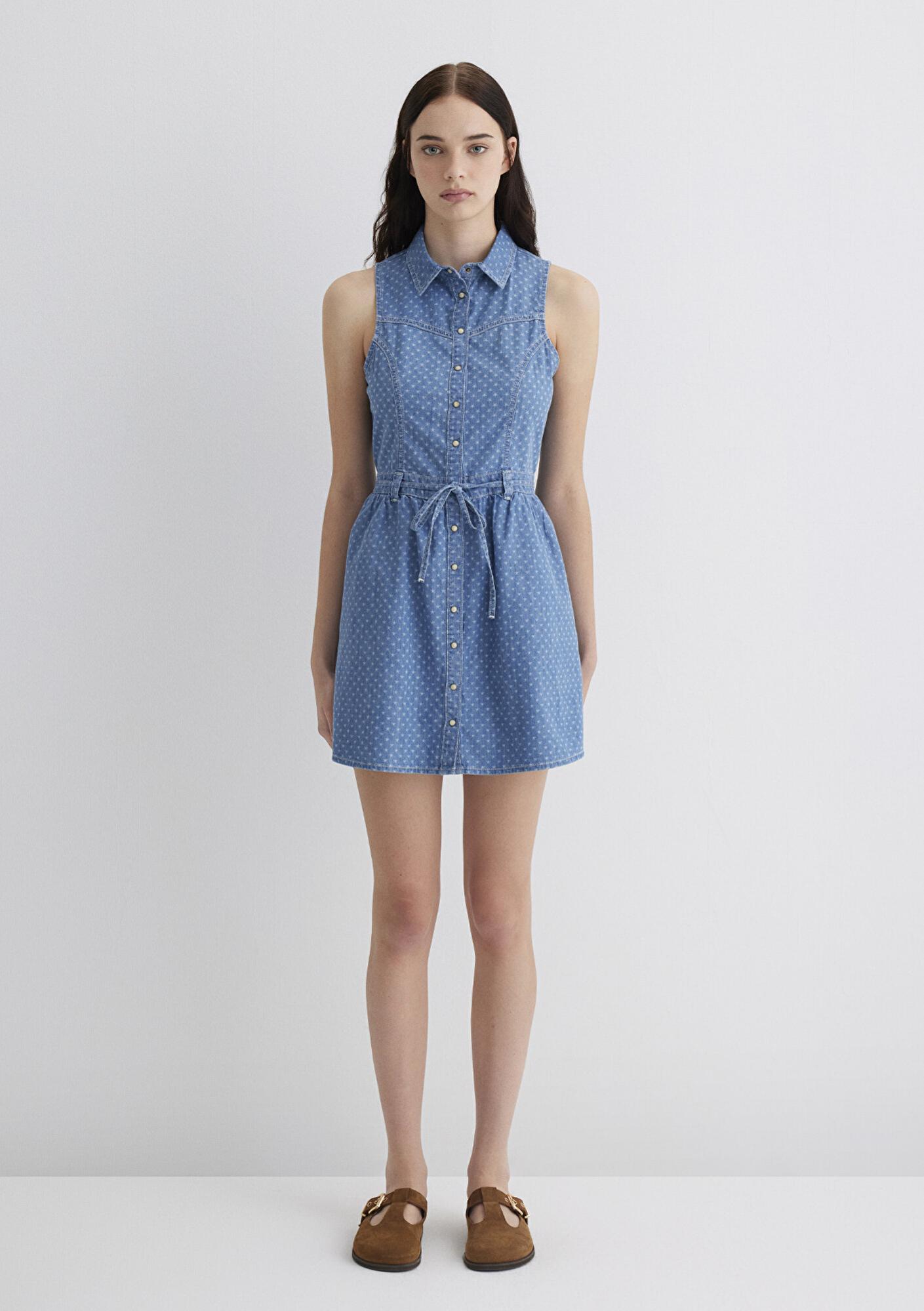 Mavi Raven Akdeniz Yıldız Baskılı Indigo Mavisi Jean Elbise 1310660-89760