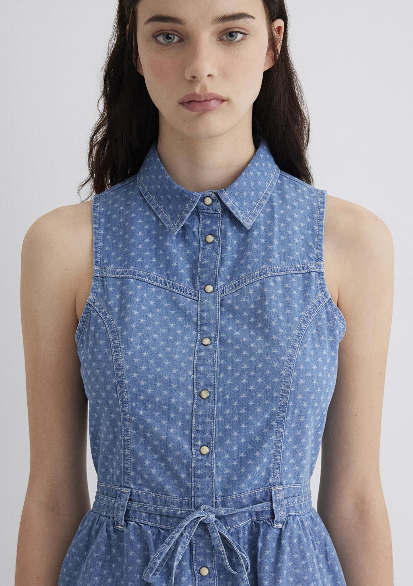 Mavi Raven Akdeniz Yıldız Baskılı Indigo Mavisi Jean Elbise 1310660-89760