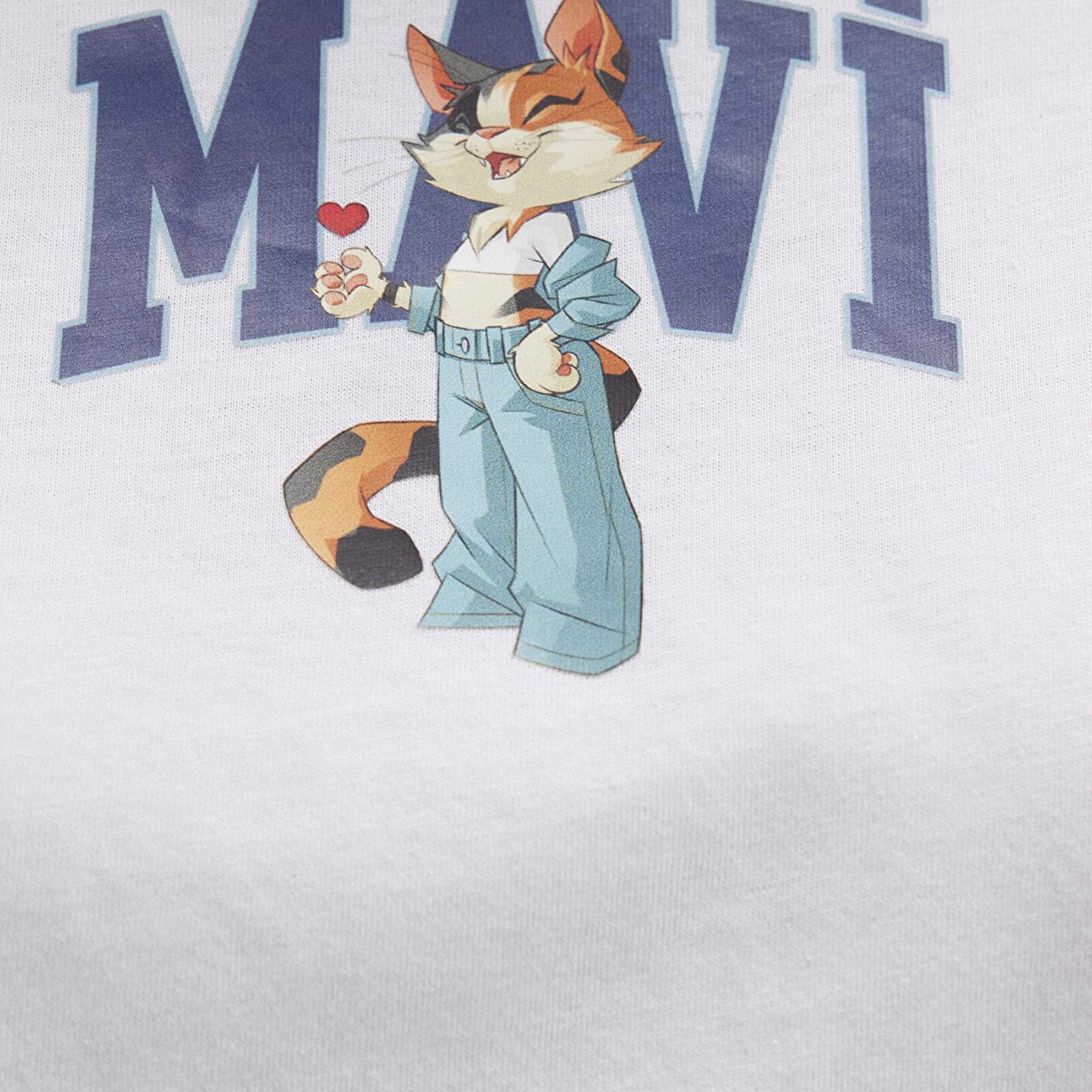 Mavi Kedi Logo Baskılı Beyaz Tişört Crop / Kısa Kesim 1613284-620