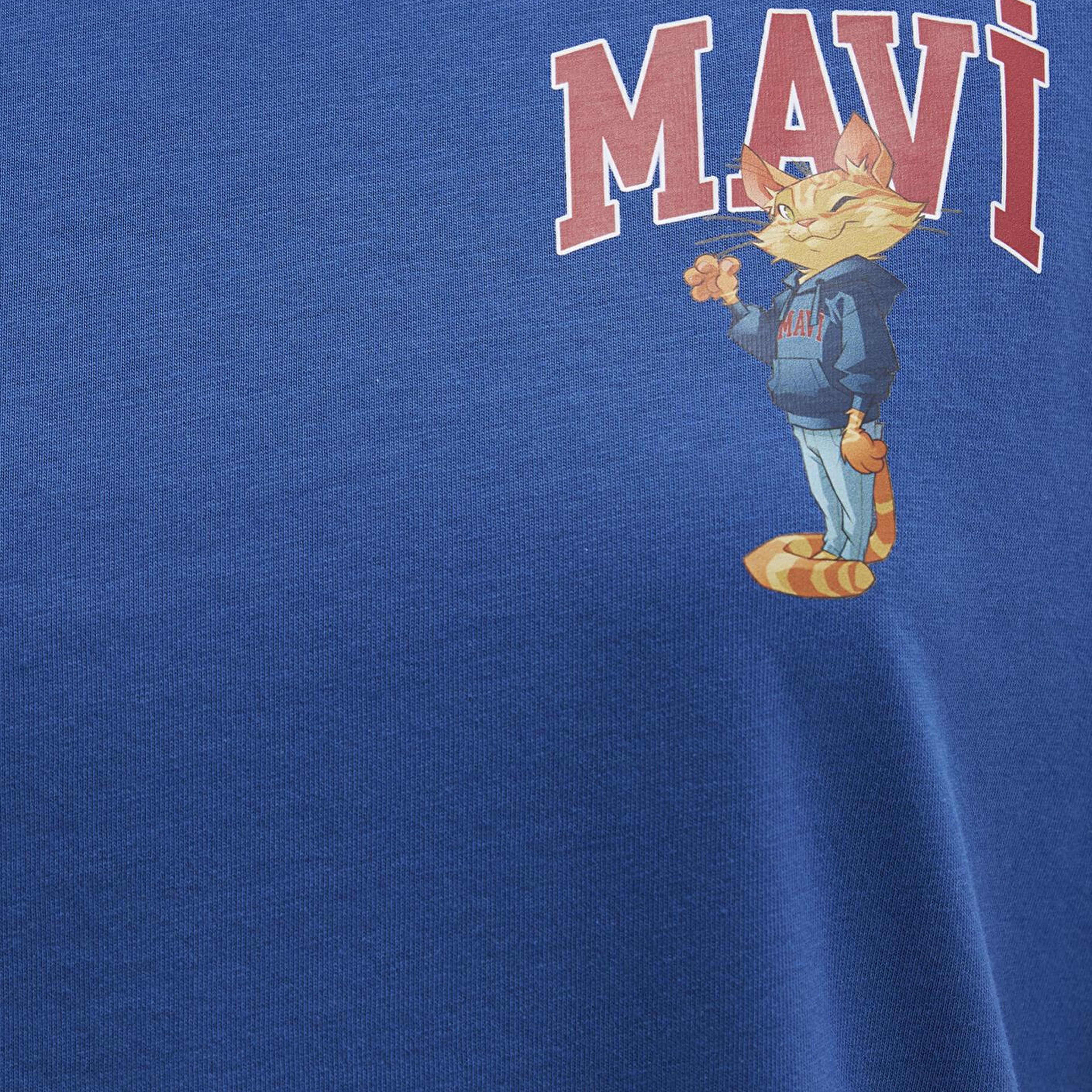 Mavi Kedi Logo Baskılı Lacivert Tişört Loose Fit / Bol Rahat Kesim 1613283-82625