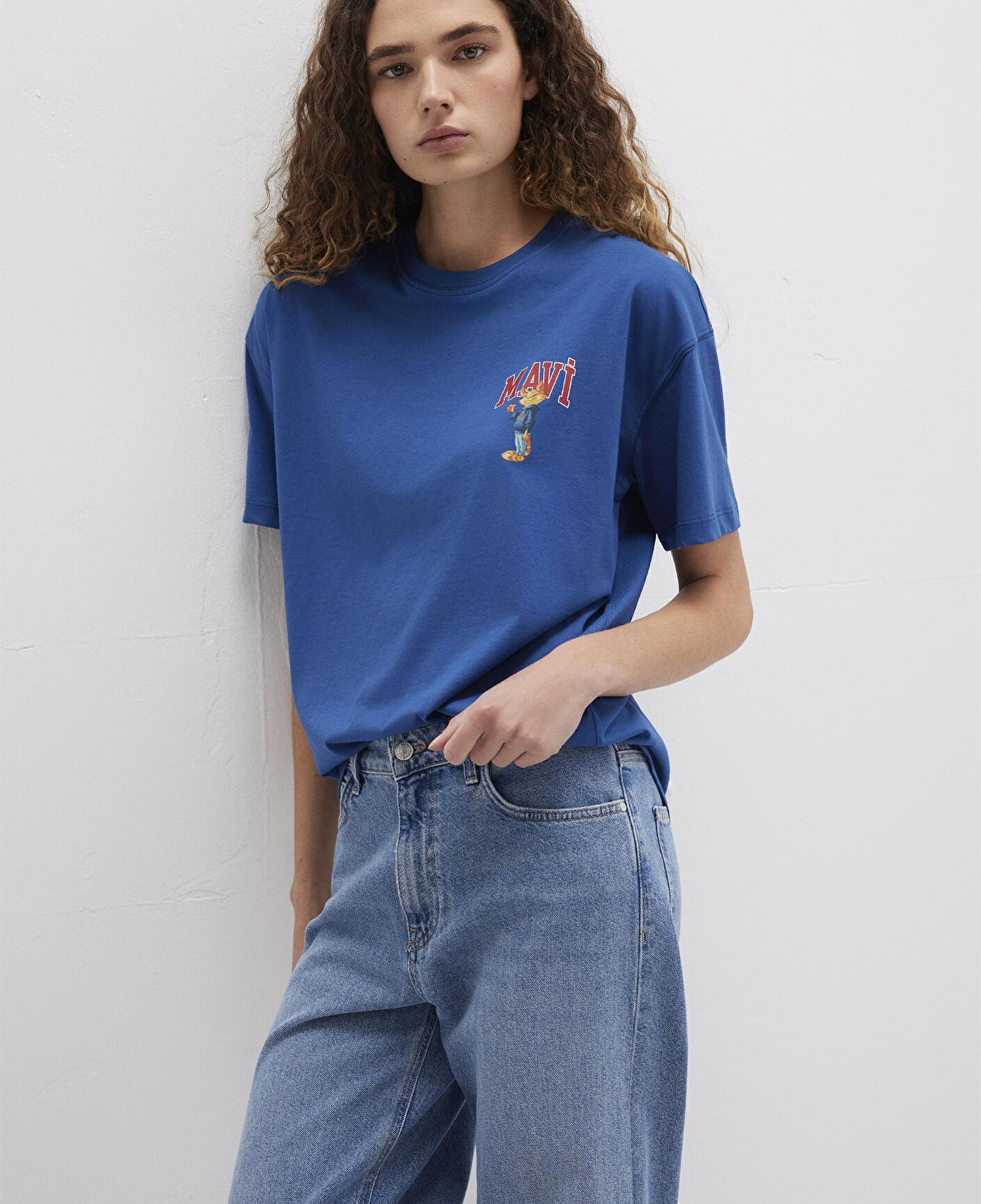 Mavi Kedi Logo Baskılı Lacivert Tişört Loose Fit / Bol Rahat Kesim 1613283-82625