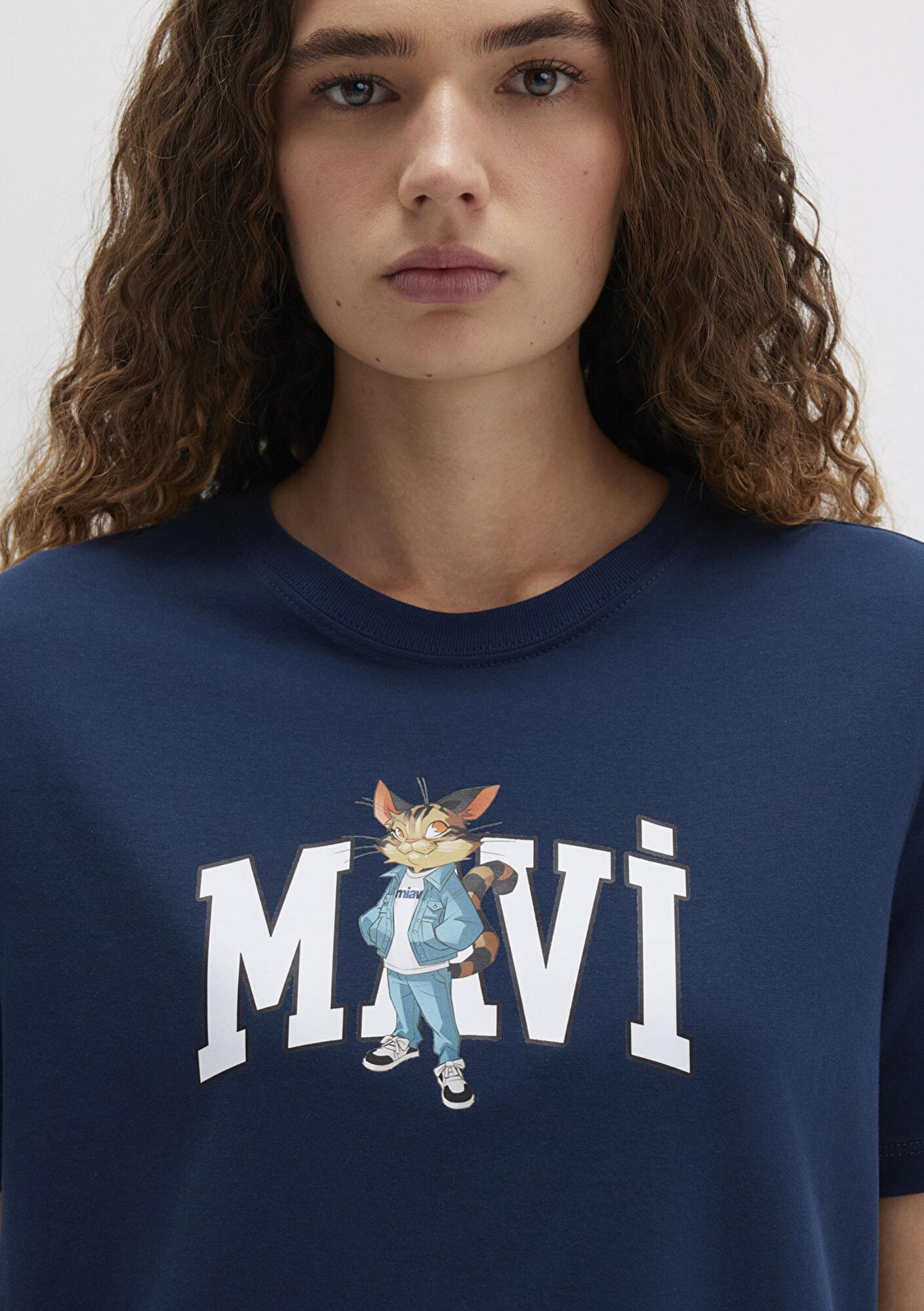 Mavi Kedi Logo Baskılı Lacivert Tişört Regular Fit / Normal Kesim 1613282-82454