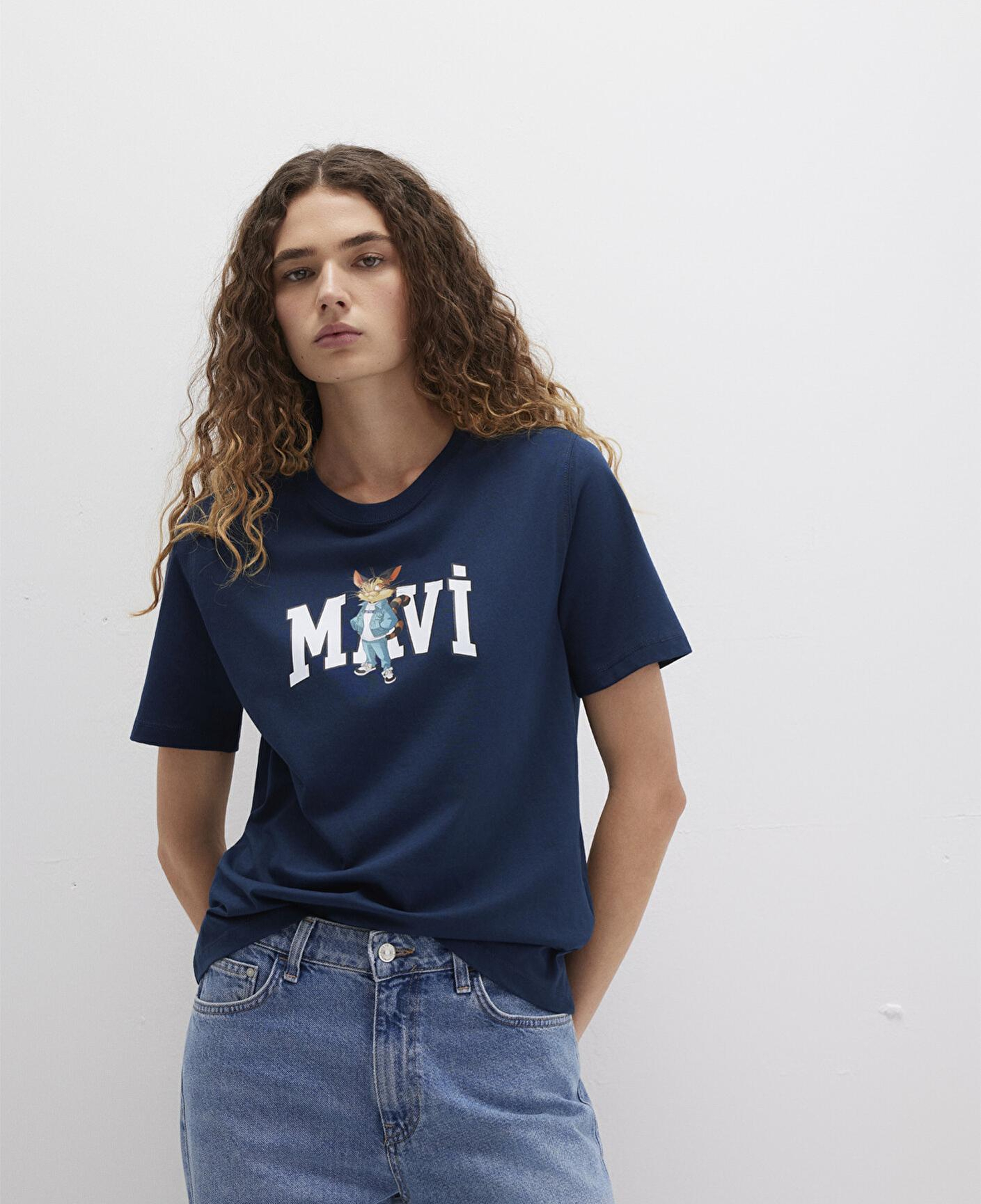 Mavi Kedi Logo Baskılı Lacivert Tişört Regular Fit / Normal Kesim 1613282-82454