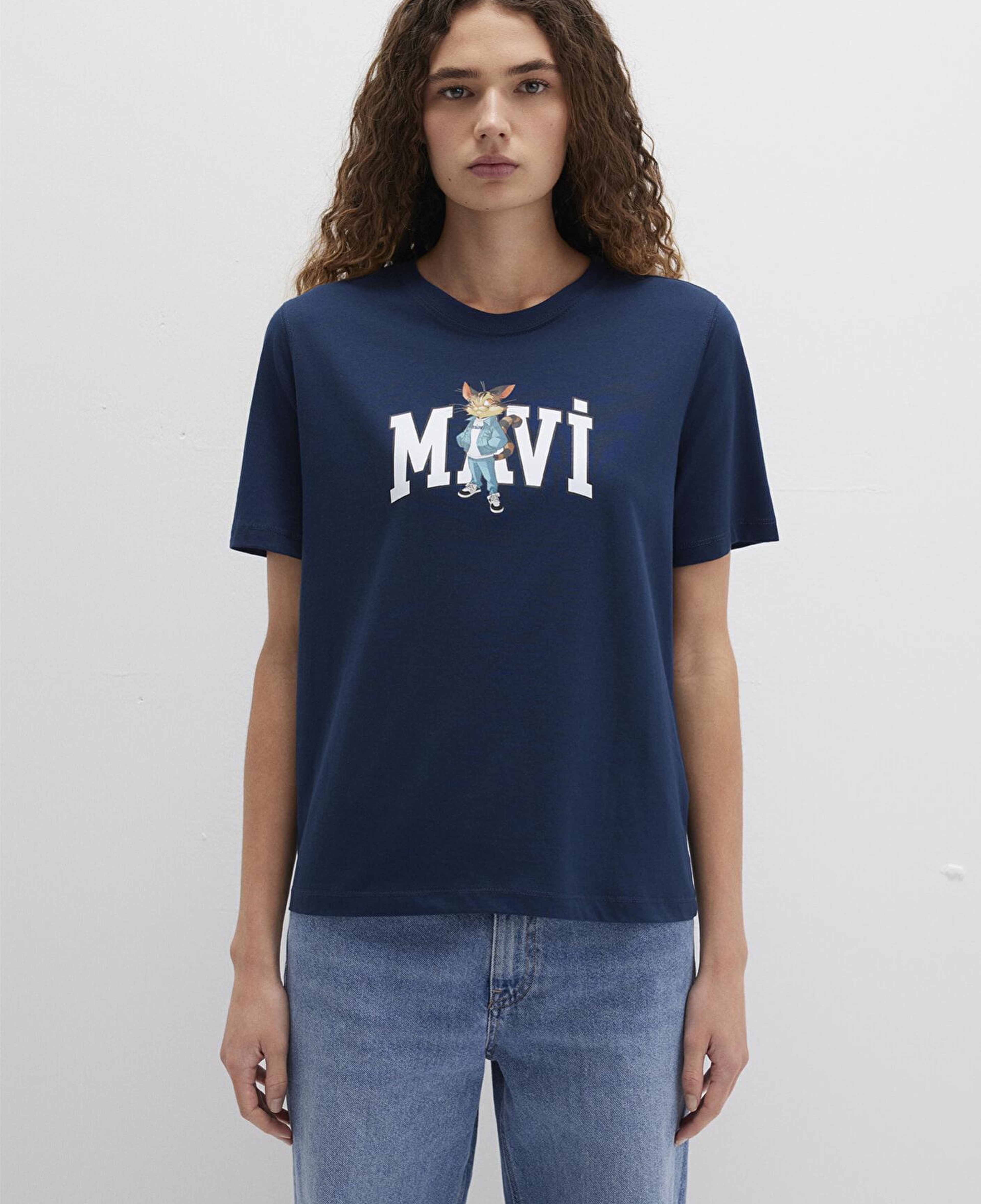 Mavi Kedi Logo Baskılı Lacivert Tişört Regular Fit / Normal Kesim 1613282-82454