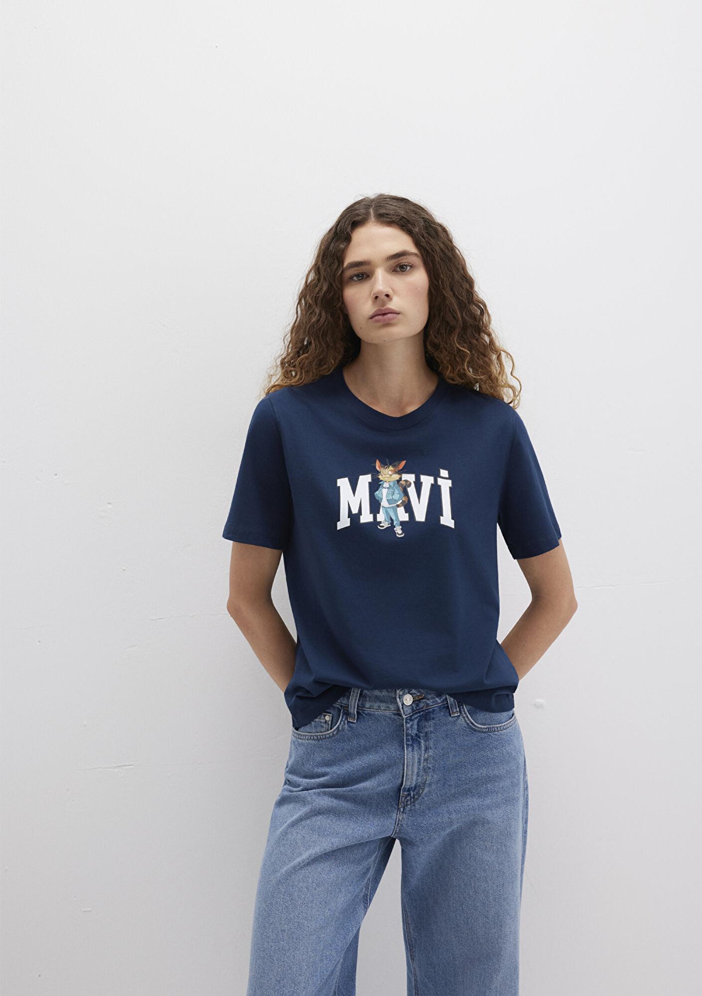 Mavi Kedi Logo Baskılı Lacivert Tişört Regular Fit / Normal Kesim 1613282-82454