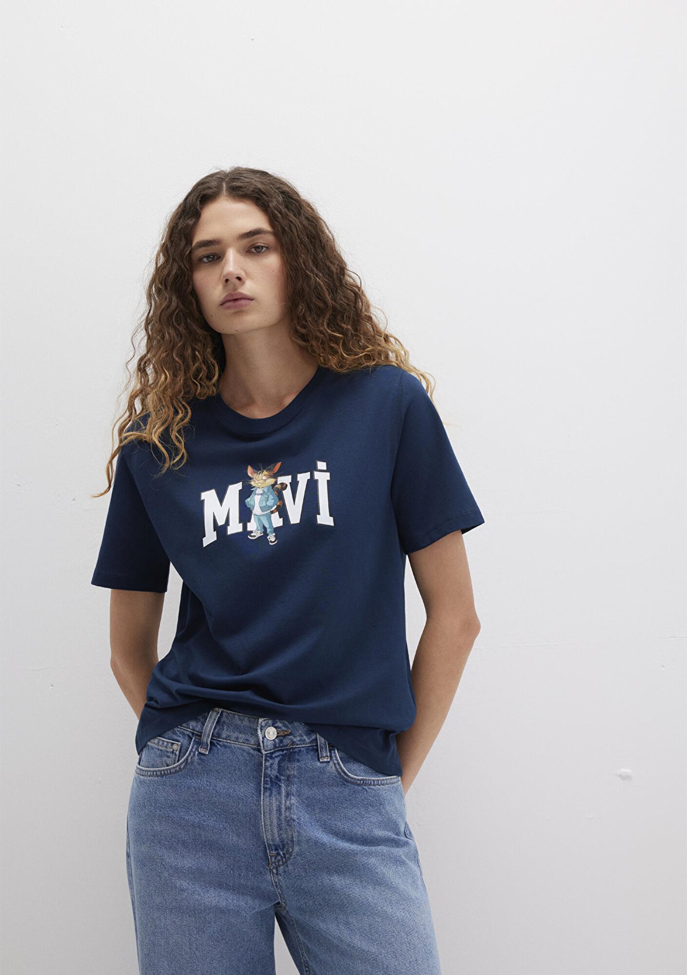 Mavi Kedi Logo Baskılı Lacivert Tişört Regular Fit / Normal Kesim 1613282-82454