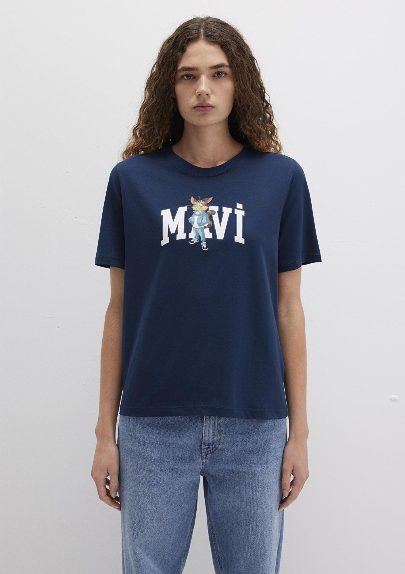 Mavi Kedi Logo Baskılı Lacivert Tişört Regular Fit / Normal Kesim 1613282-82454