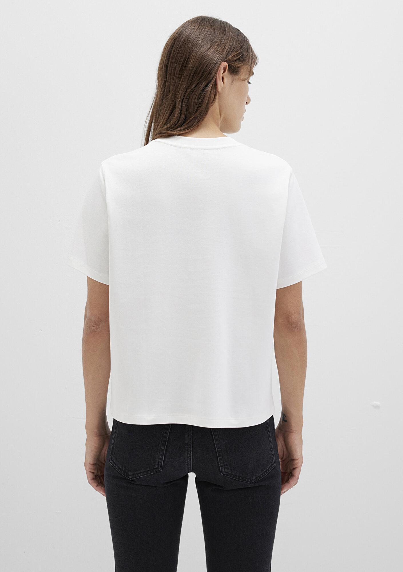 Mavi MV Baskılı İnterlok Ekru Tişört Regular Fit / Normal Kesim 1613148-80194