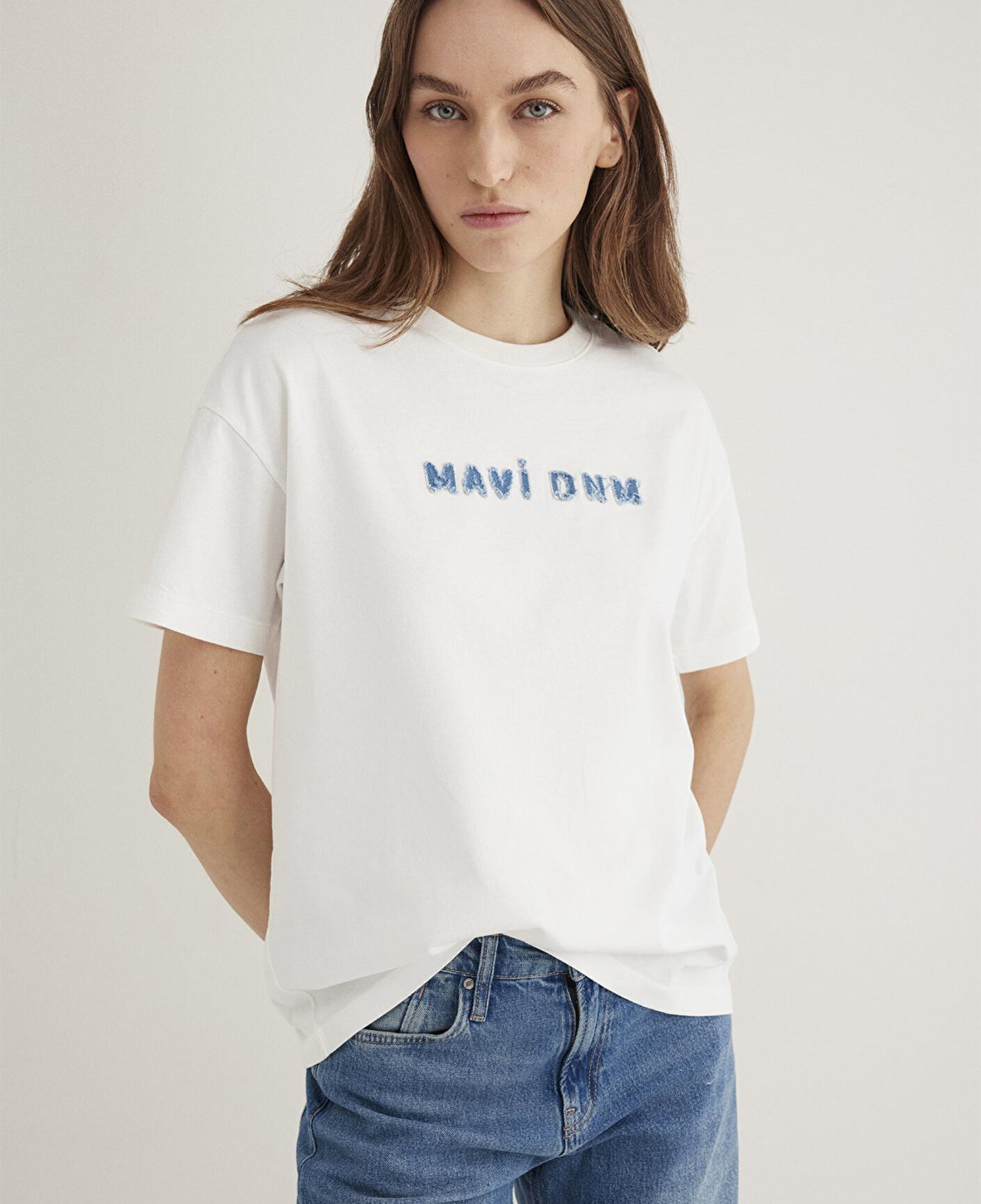 Mavi Mavi Baskılı Ekru Tişört Loose Fit / Bol Rahat Kesim 1613146-70057