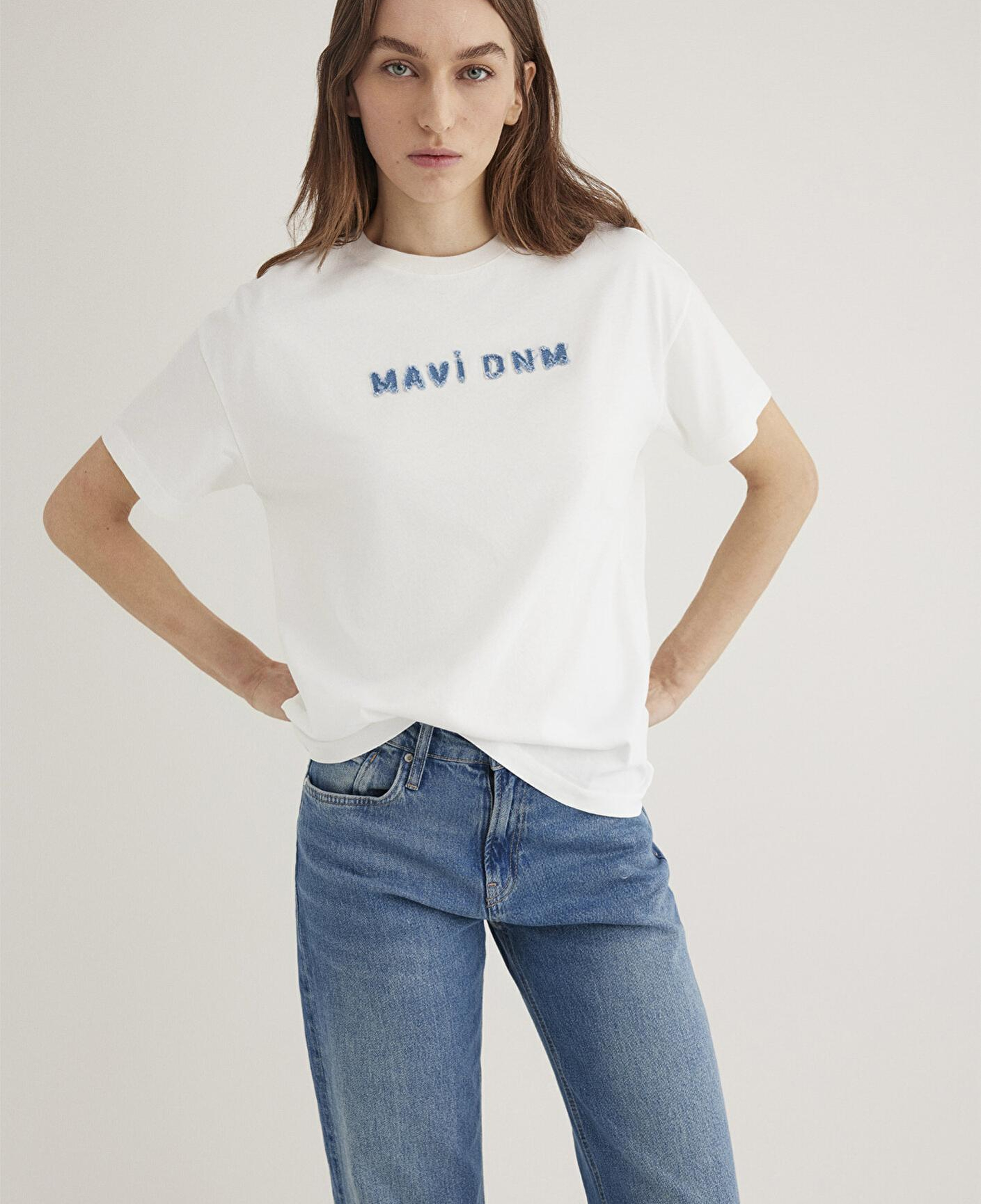 Mavi Mavi Baskılı Ekru Tişört Loose Fit / Bol Rahat Kesim 1613146-70057