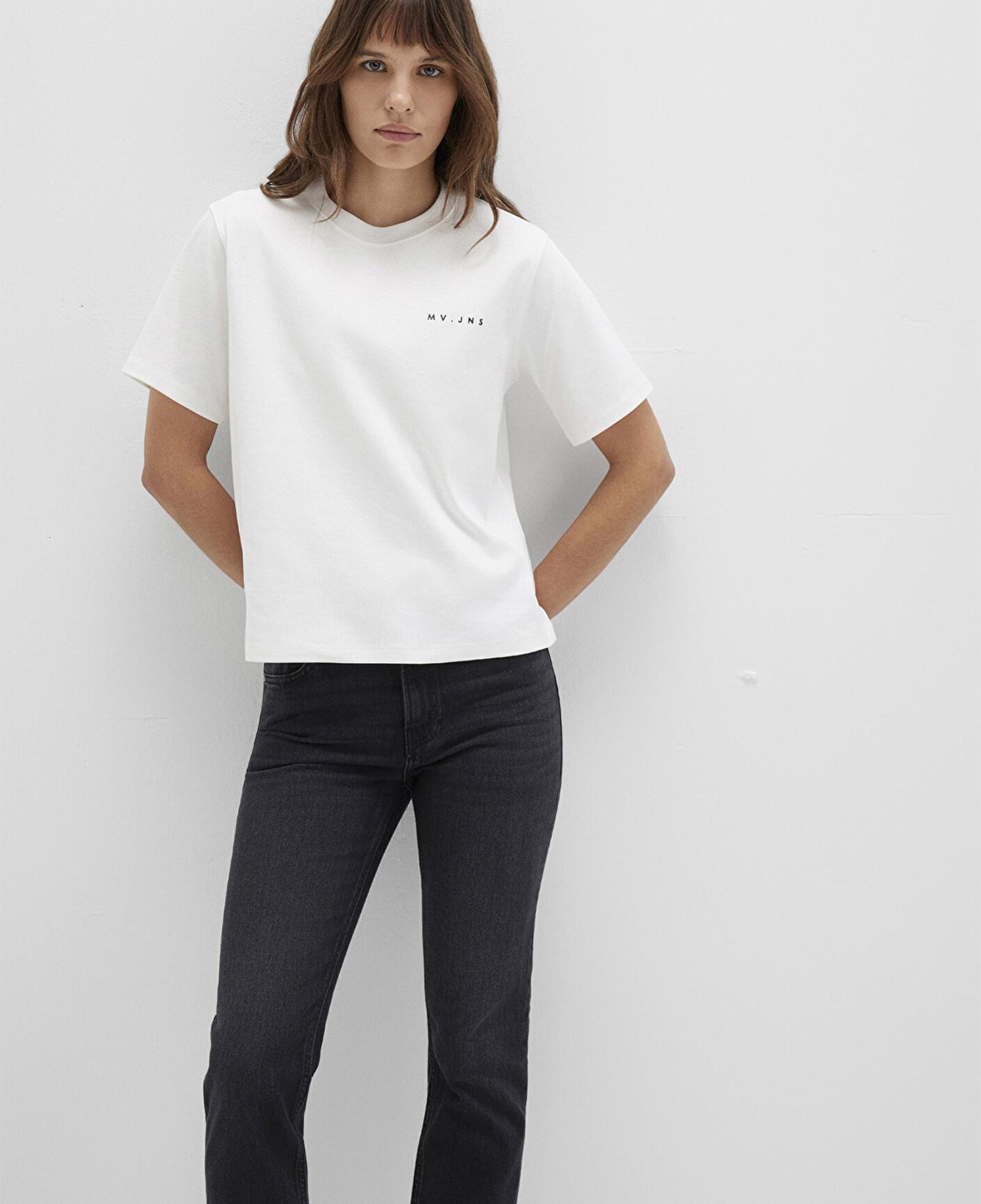 Mavi MV Baskılı İnterlok Ekru Tişört Regular Fit / Normal Kesim 1613148-80194