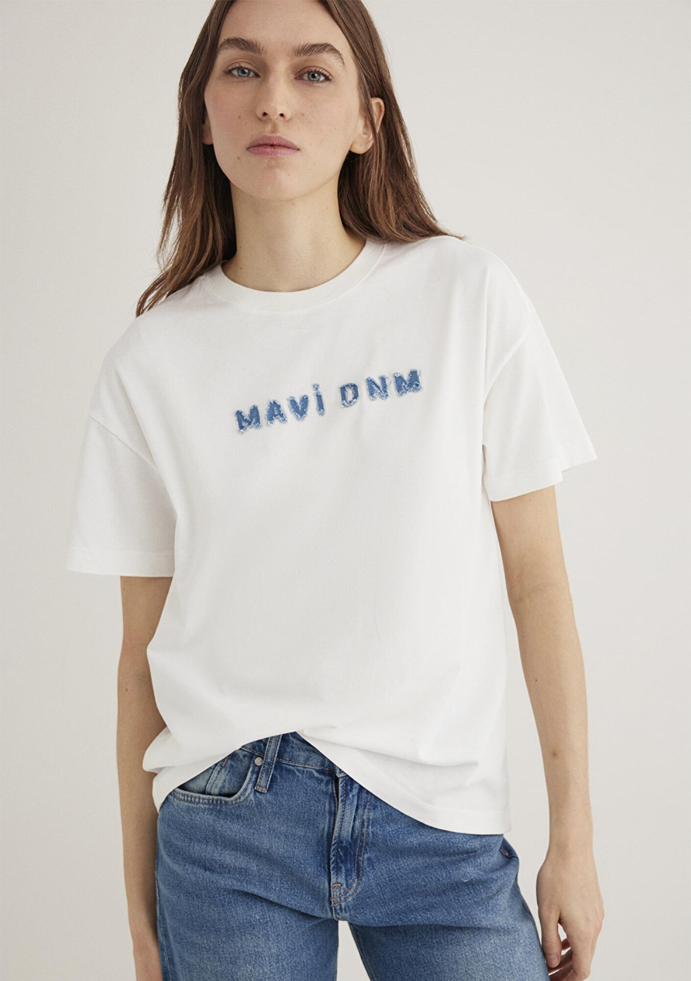 Mavi Mavi Baskılı Ekru Tişört Loose Fit / Bol Rahat Kesim 1613146-70057