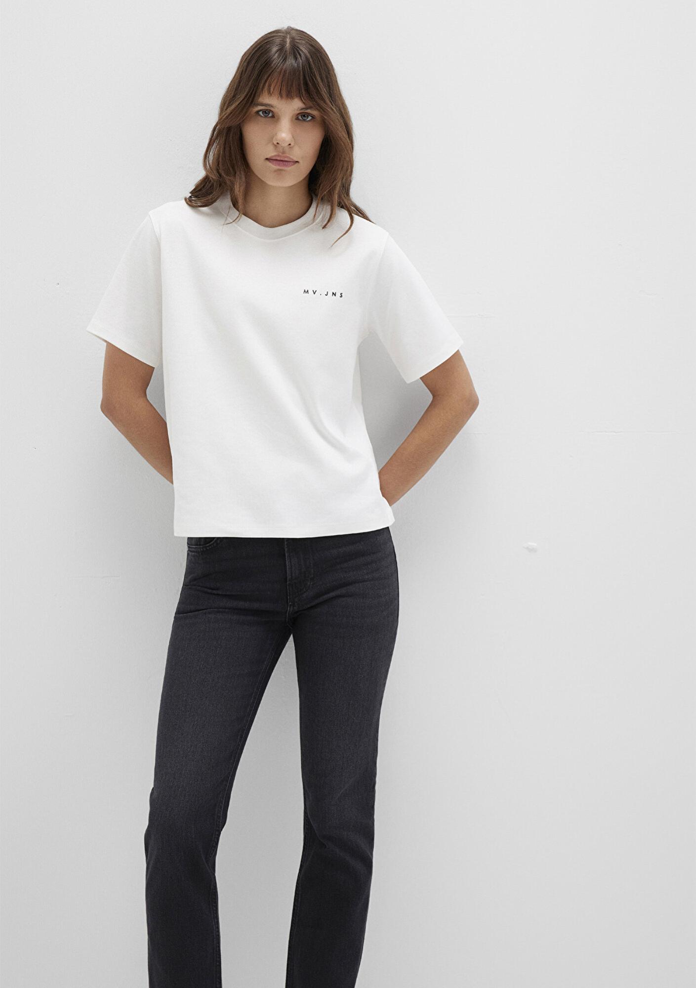 Mavi MV Baskılı İnterlok Ekru Tişört Regular Fit / Normal Kesim 1613148-80194