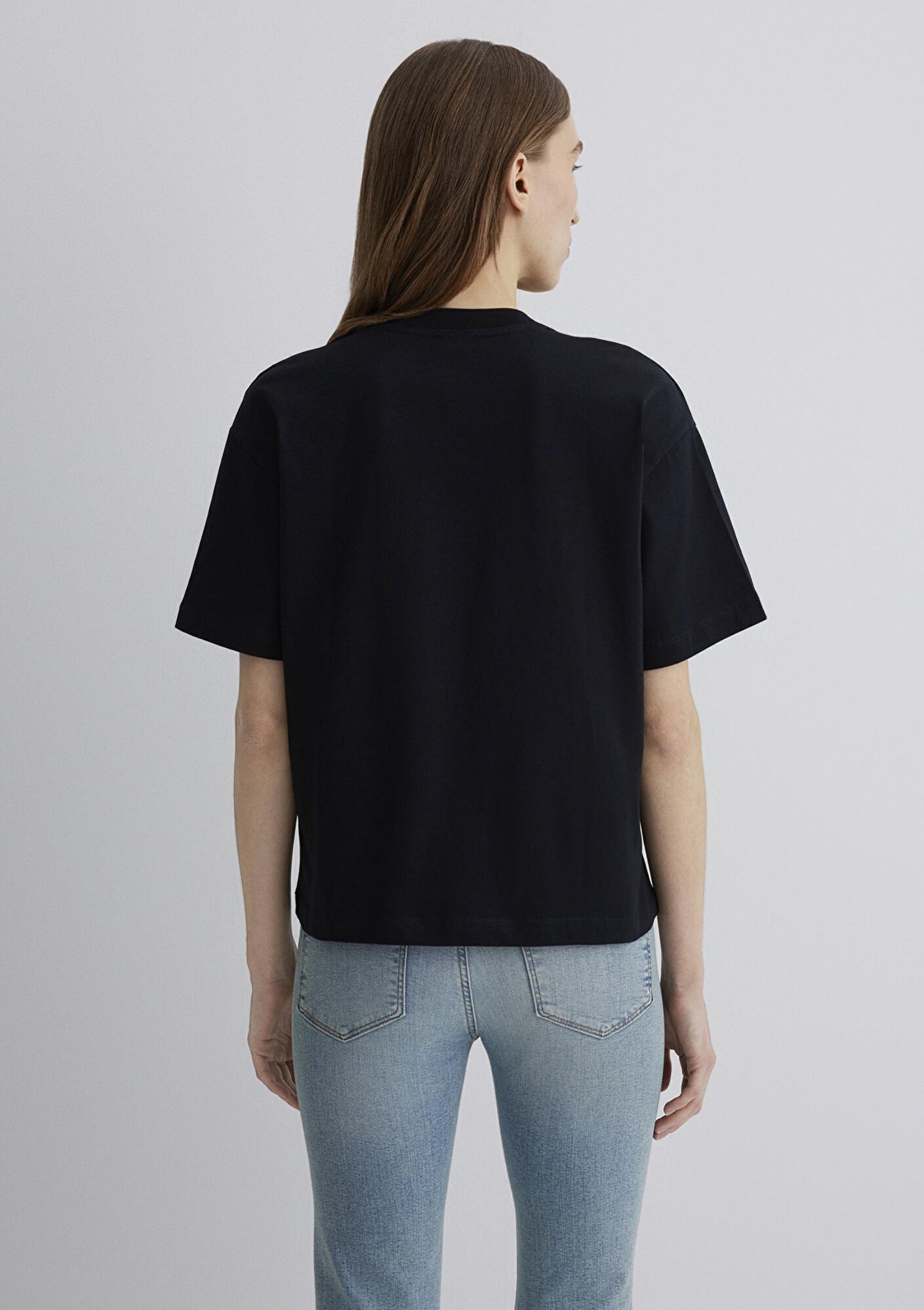 Mavi Mavi Nakışlı Siyah Basic Tişört Loose Fit / Bol Rahat Kesim 1613225-900