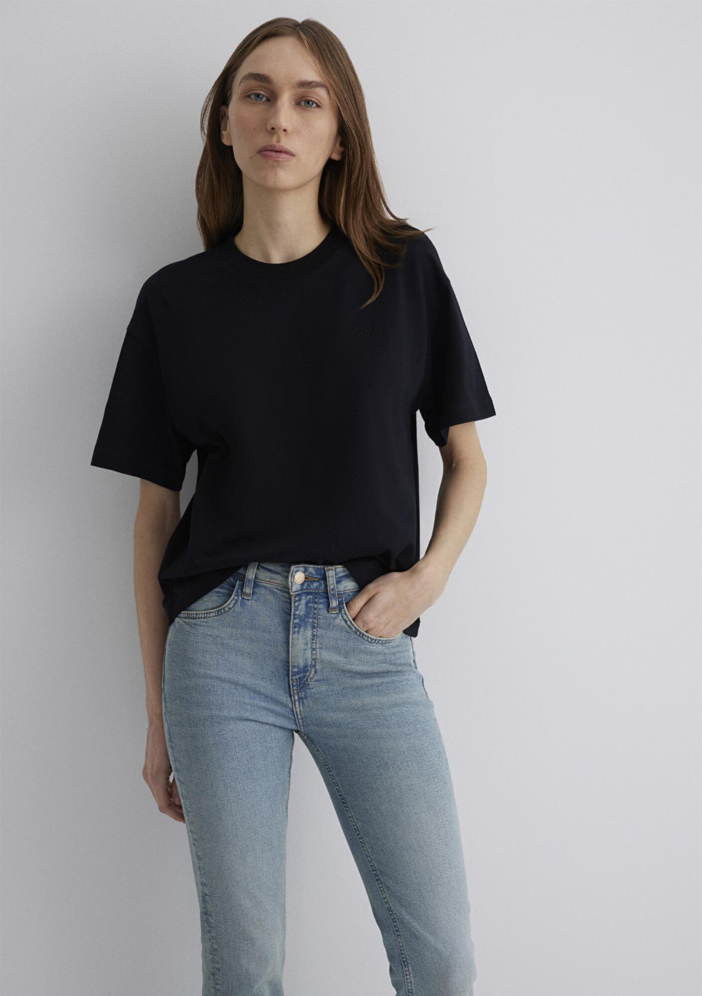 Mavi Mavi Nakışlı Siyah Basic Tişört Loose Fit / Bol Rahat Kesim 1613225-900