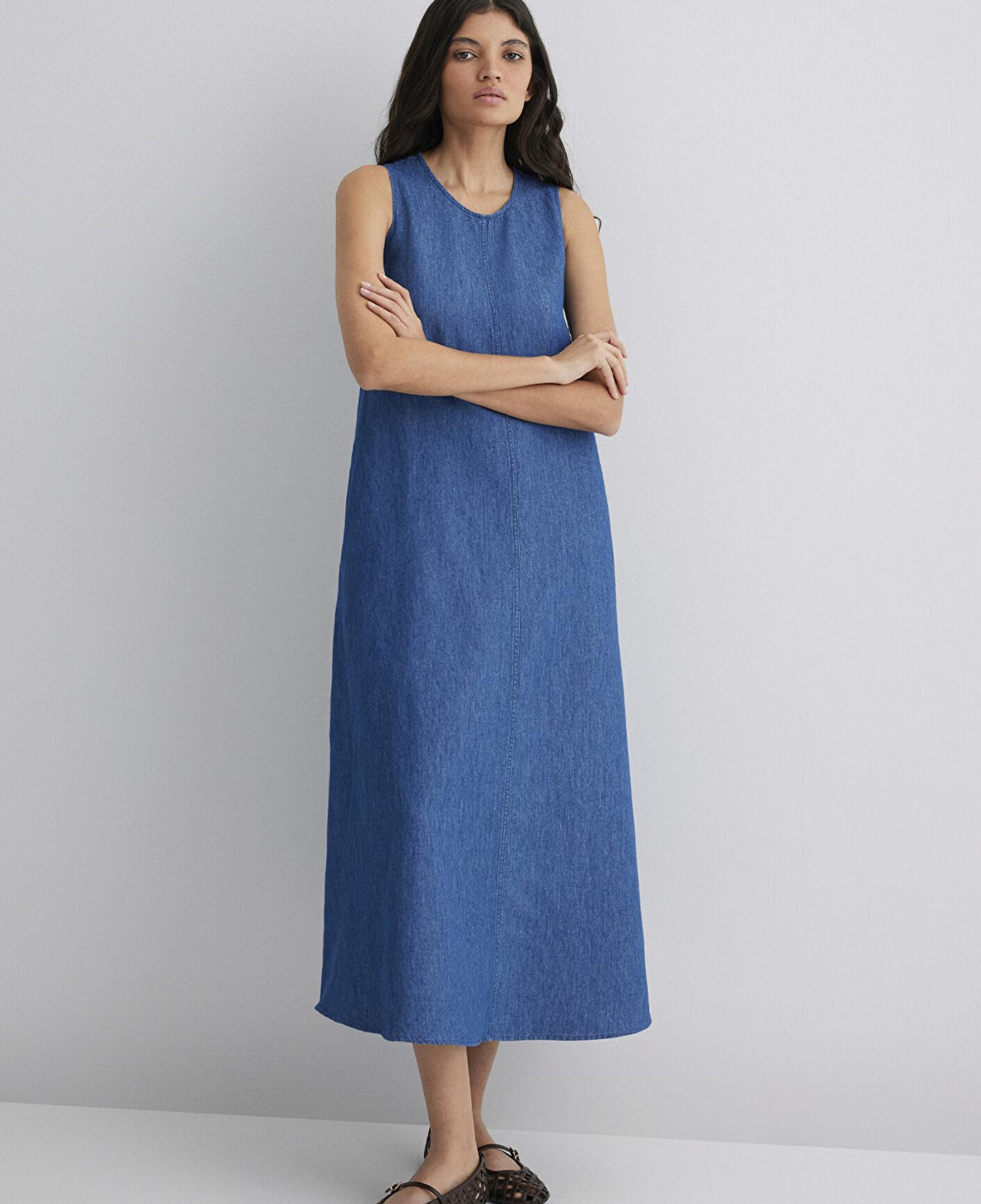 Mavi Keten Karışımlı Indigo Elbise 1310668-82052