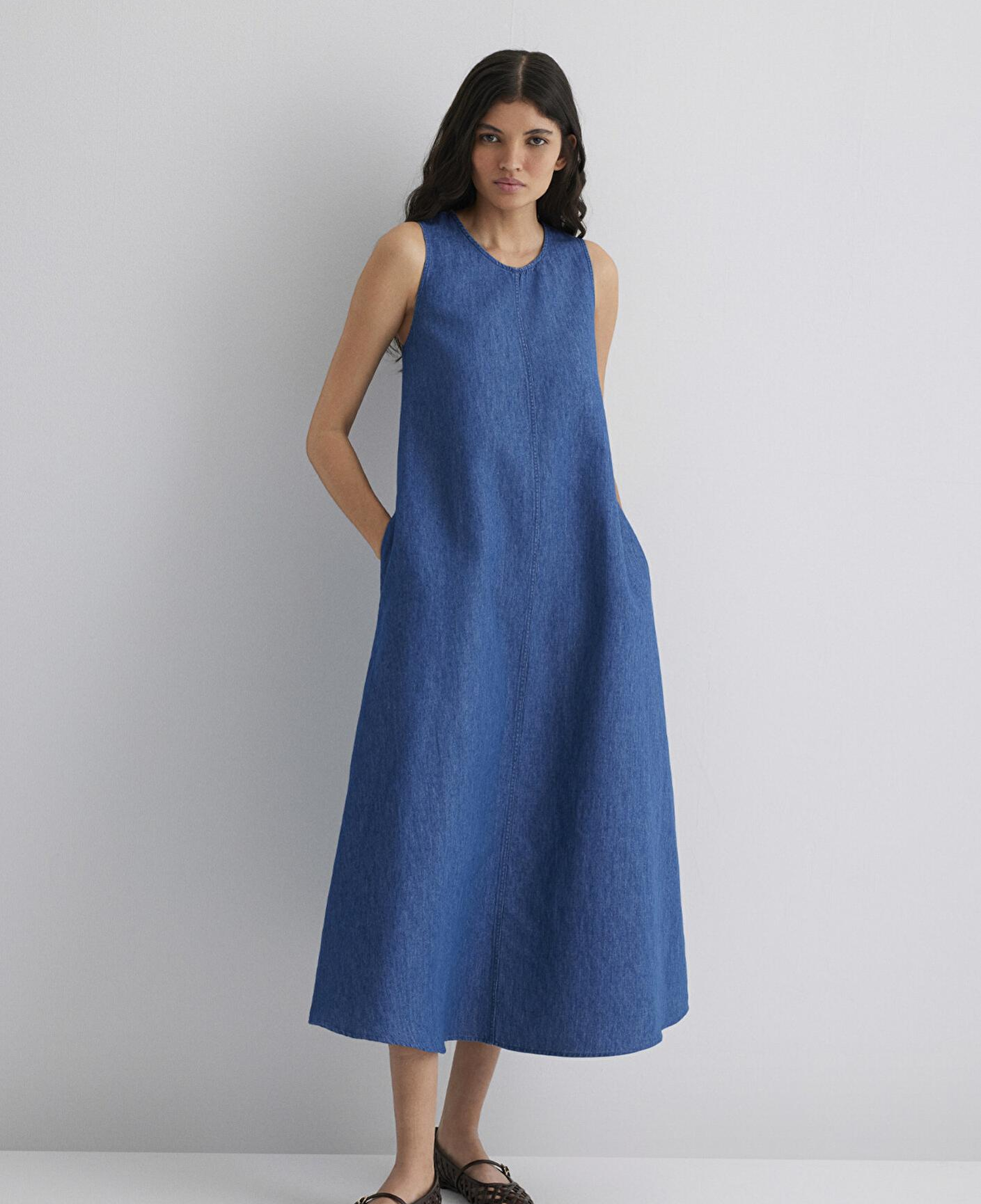 Mavi Keten Karışımlı Indigo Elbise 1310668-82052