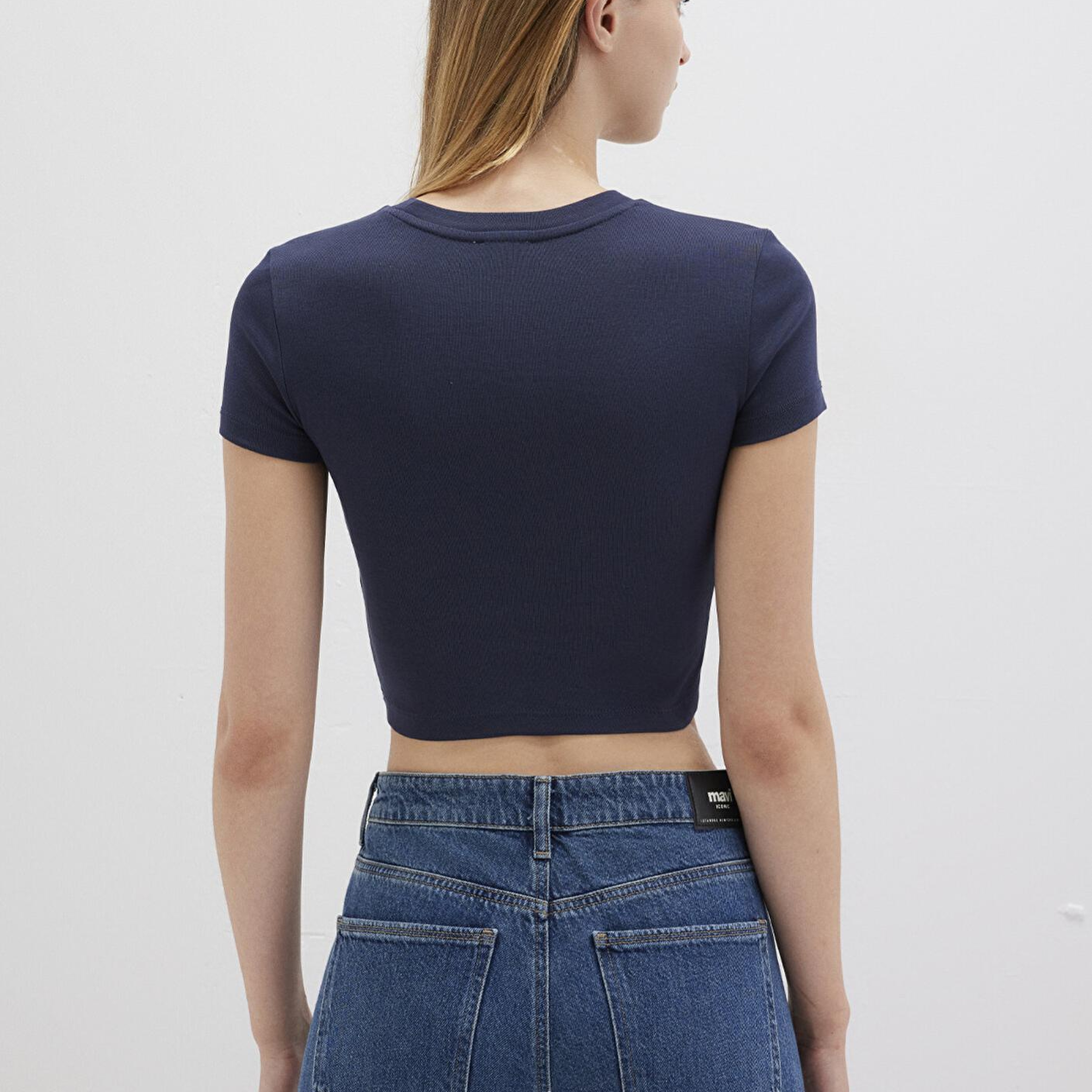 Mavi Lacivert Basic Crop Tişört Crop / Kısa Kesim 1600814-85315