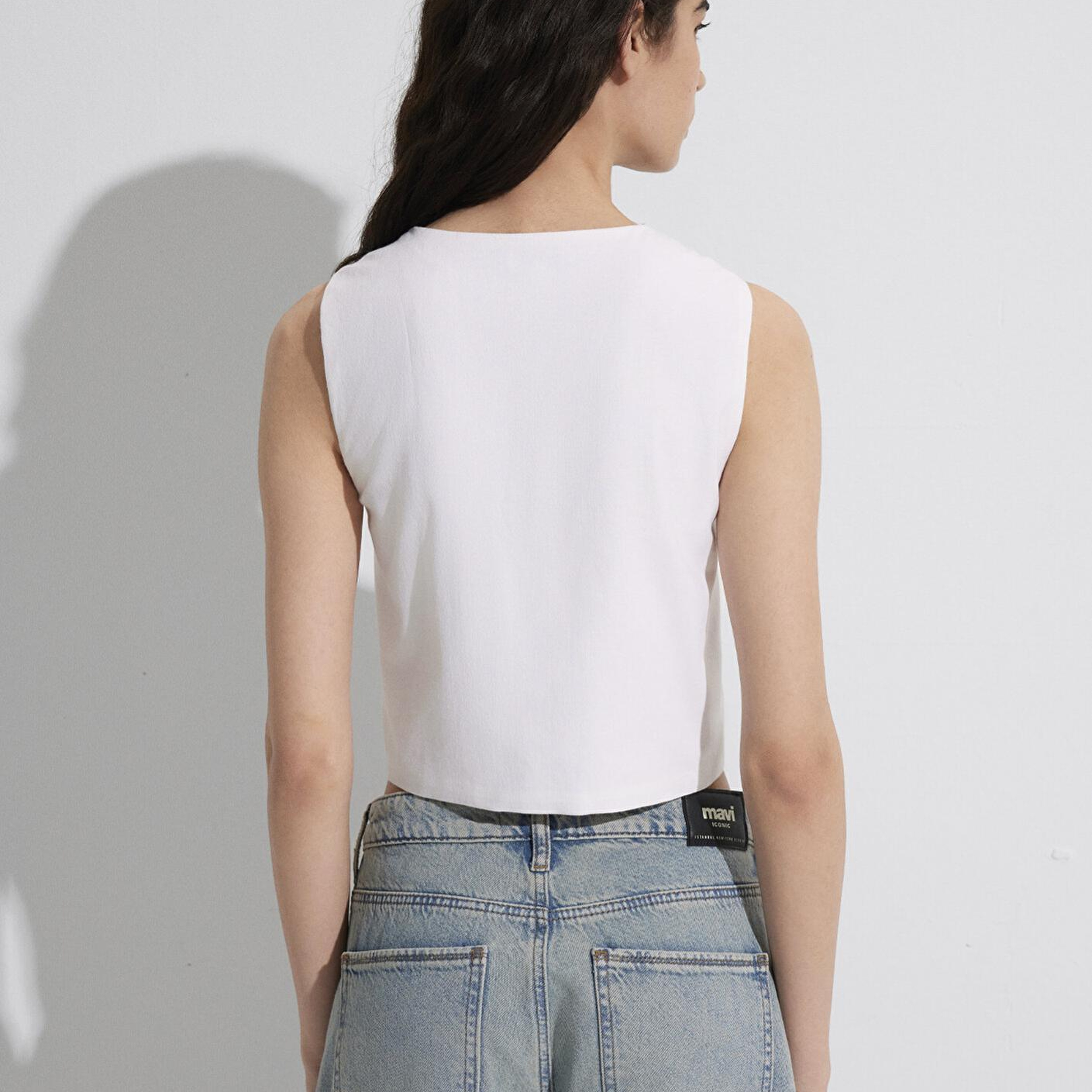 Mavi Ekru Keten Karışımlı Bluz 1211103-70057