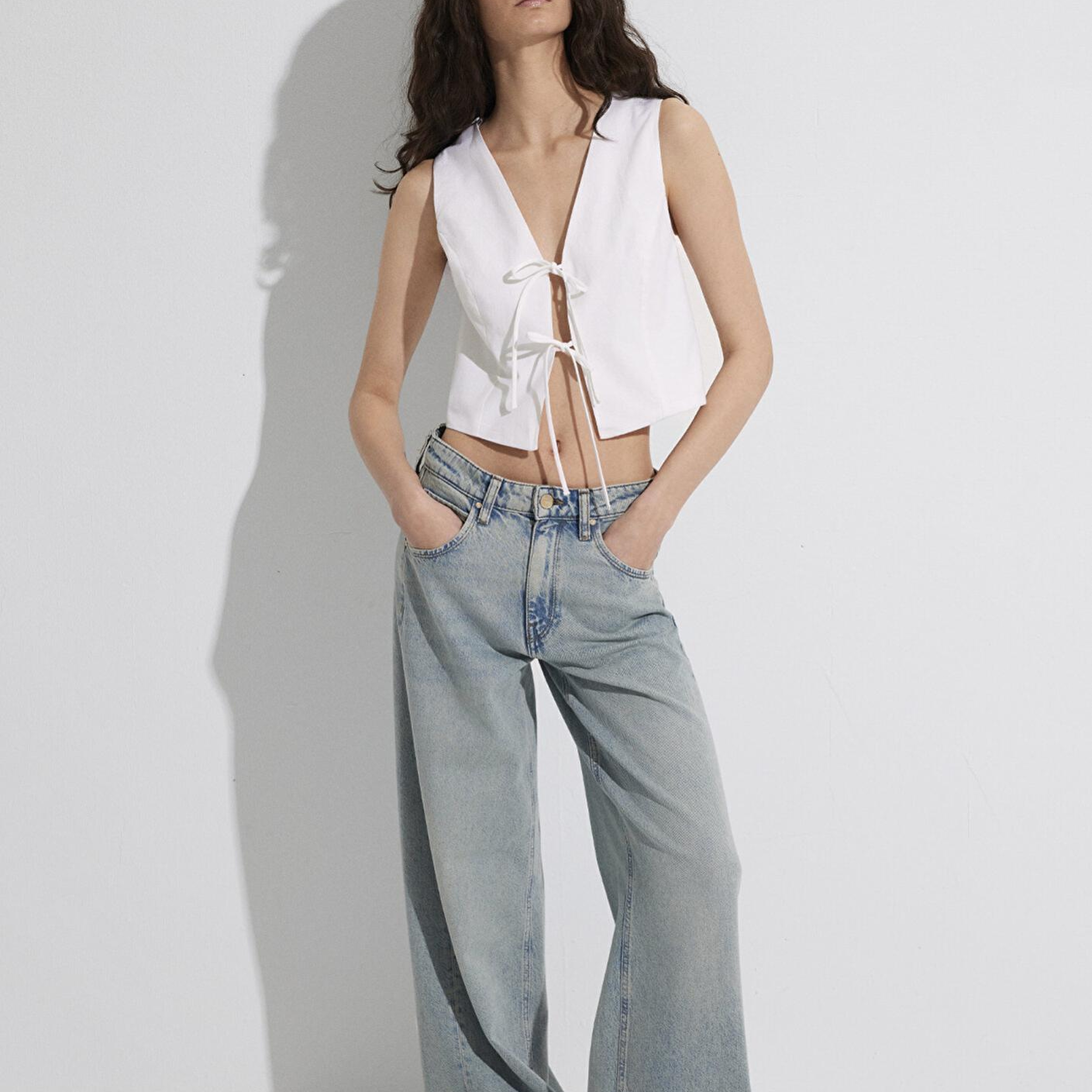 Mavi Ekru Keten Karışımlı Bluz 1211103-70057