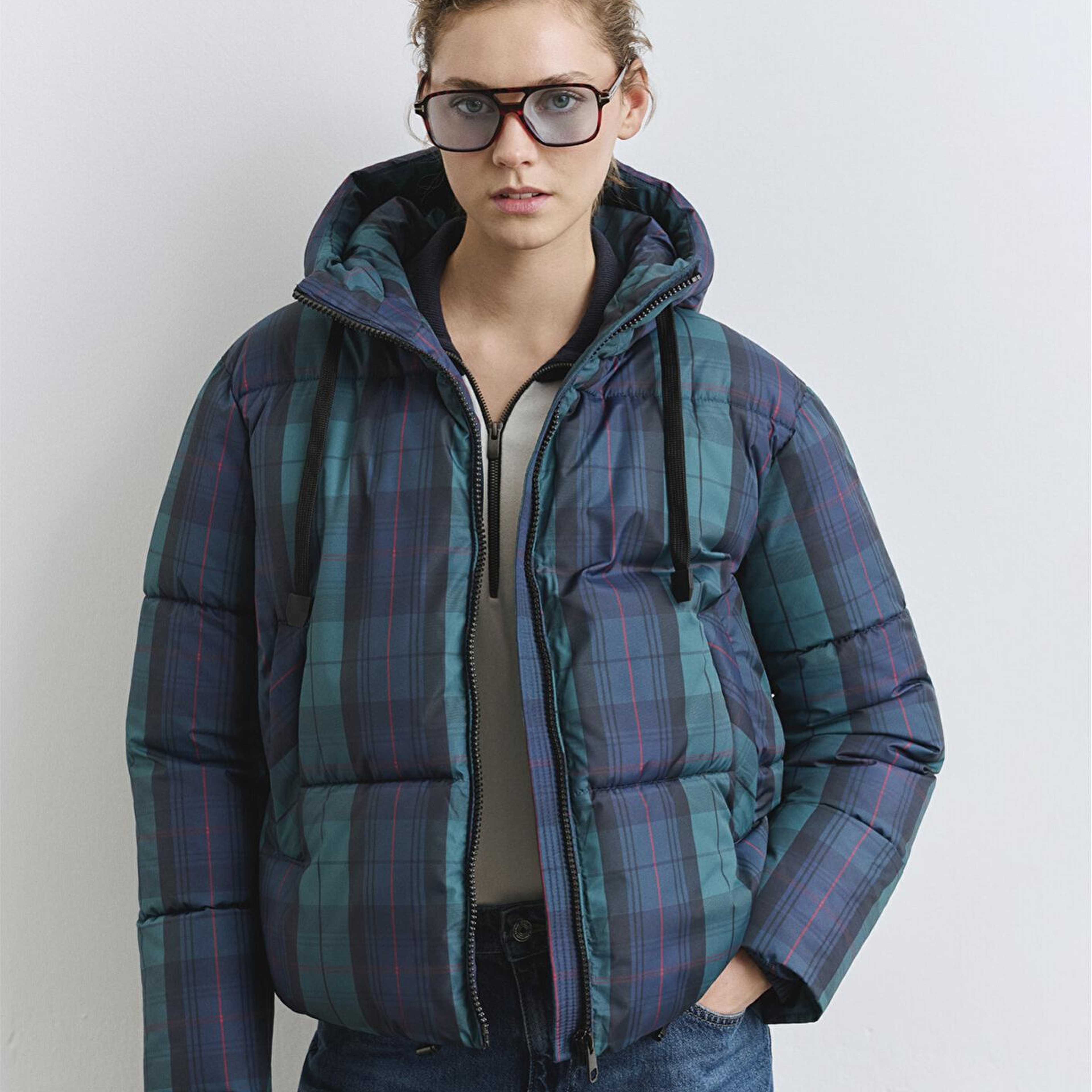 Mavi Su İtici Kareli Şişme Mont 1110706-90380