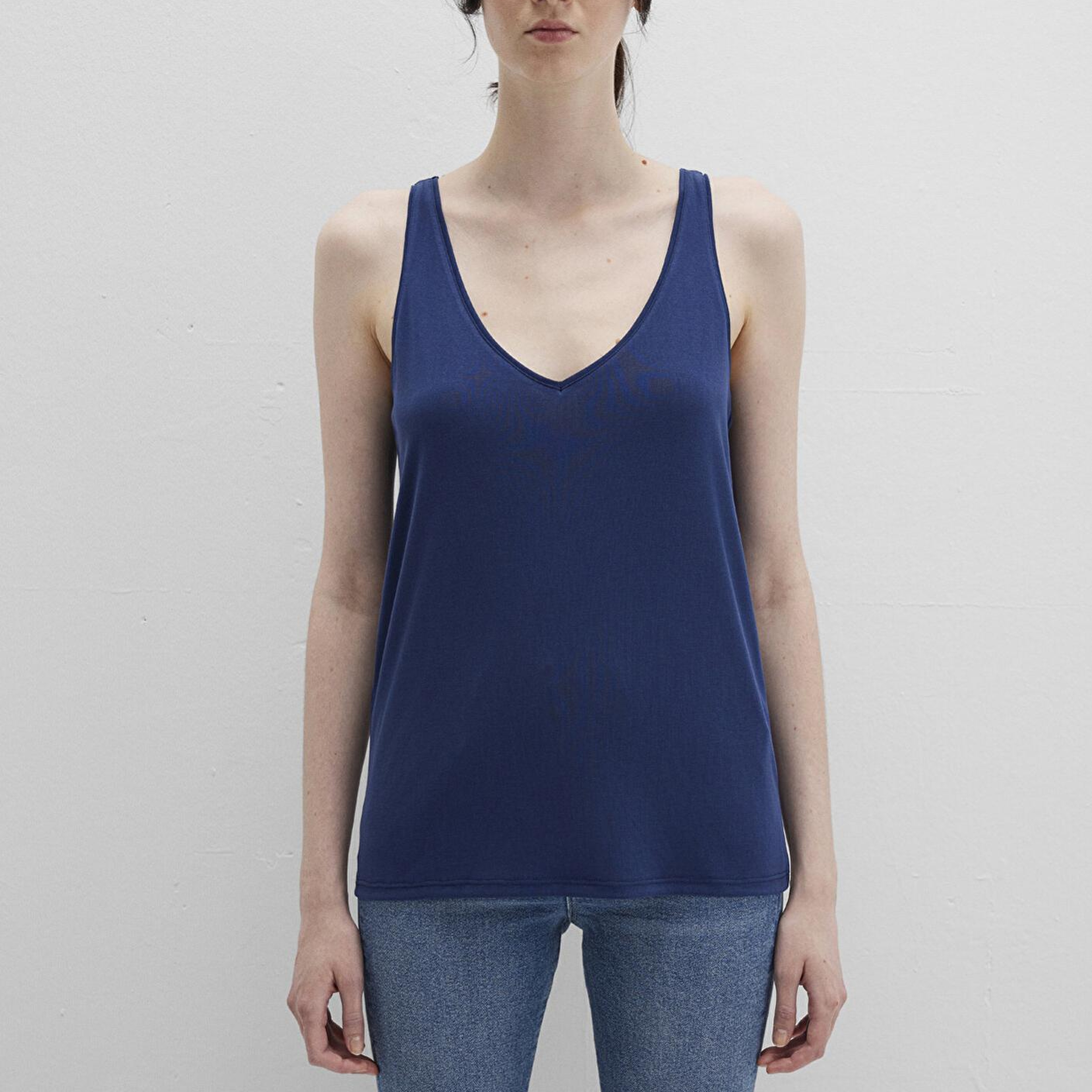 Mavi Dantel Detaylı (TENCEL™) Lacivert Modal  Atlet Slim Fit / Dar Kesim 1613215-70491