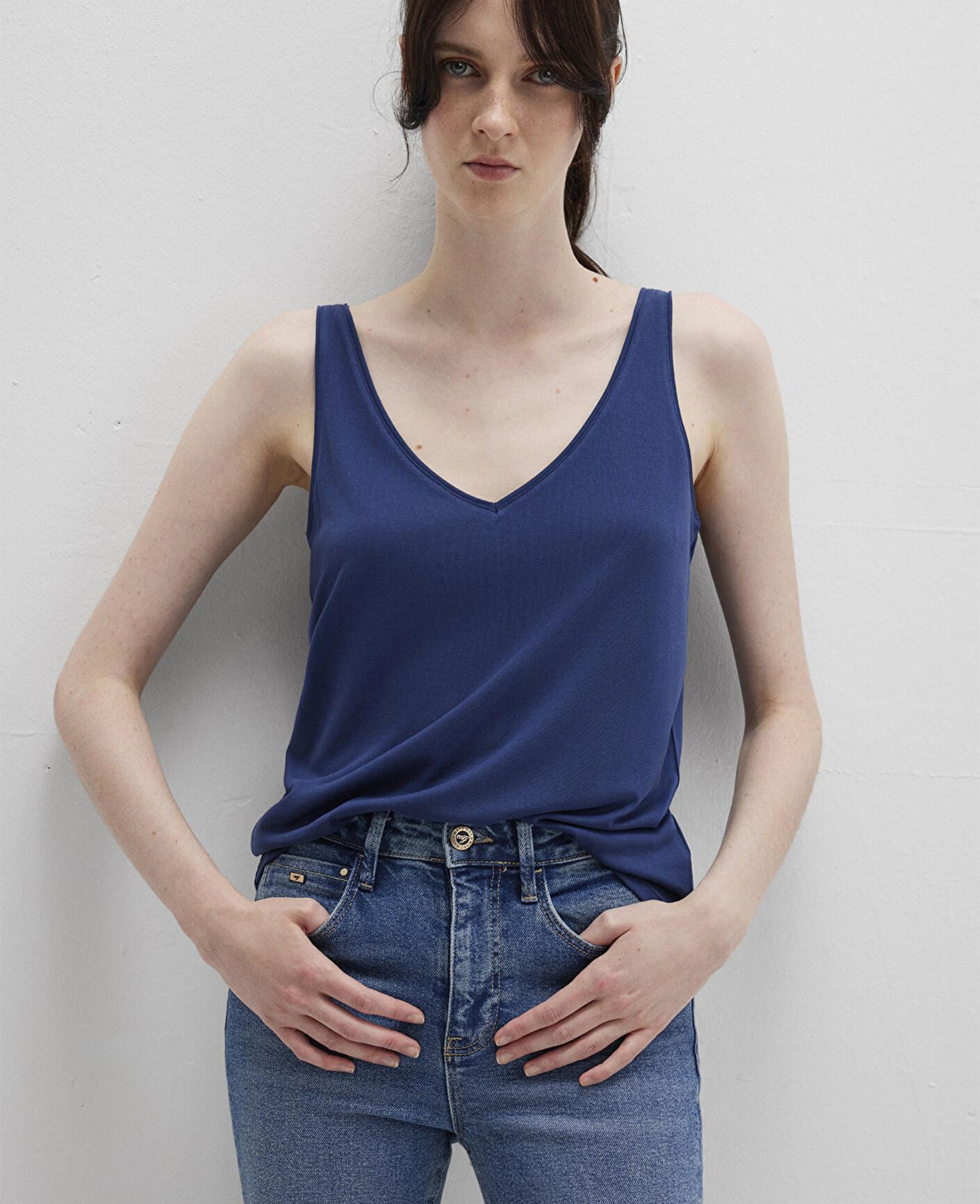 Mavi Dantel Detaylı (TENCEL™) Lacivert Modal Atlet Slim Fit / Dar Kesim 1613215-70491