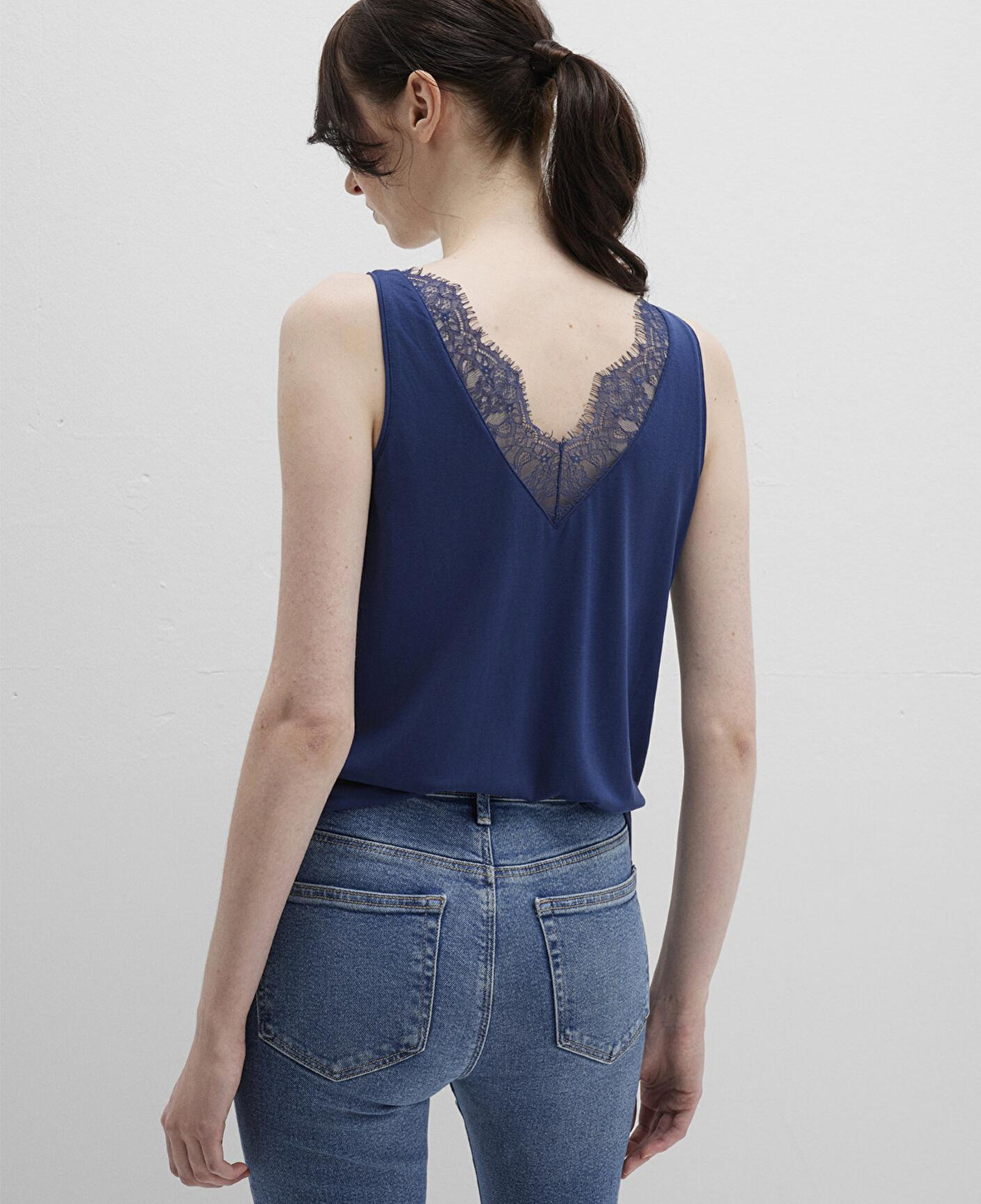 Mavi Dantel Detaylı (TENCEL™) Lacivert Modal Atlet Slim Fit / Dar Kesim 1613215-70491