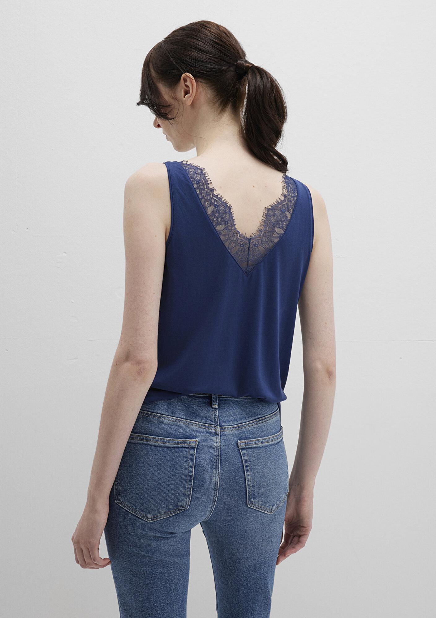 Mavi Dantel Detaylı (TENCEL™) Lacivert Modal Atlet Slim Fit / Dar Kesim 1613215-70491