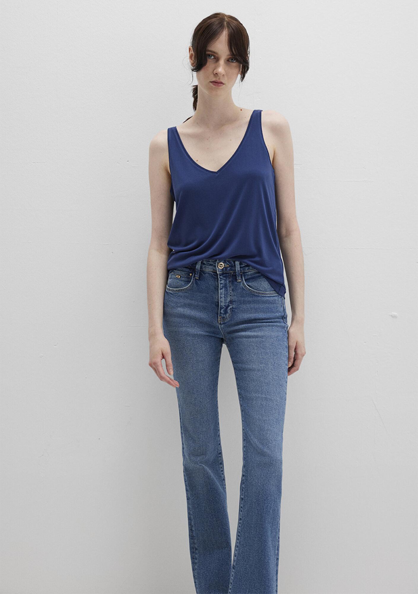 Mavi Dantel Detaylı (TENCEL™) Lacivert Modal  Atlet Slim Fit / Dar Kesim 1613215-70491