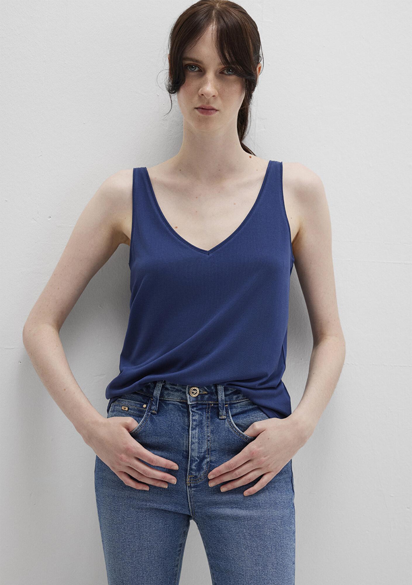 Mavi Dantel Detaylı (TENCEL™) Lacivert Modal Atlet Slim Fit / Dar Kesim 1613215-70491