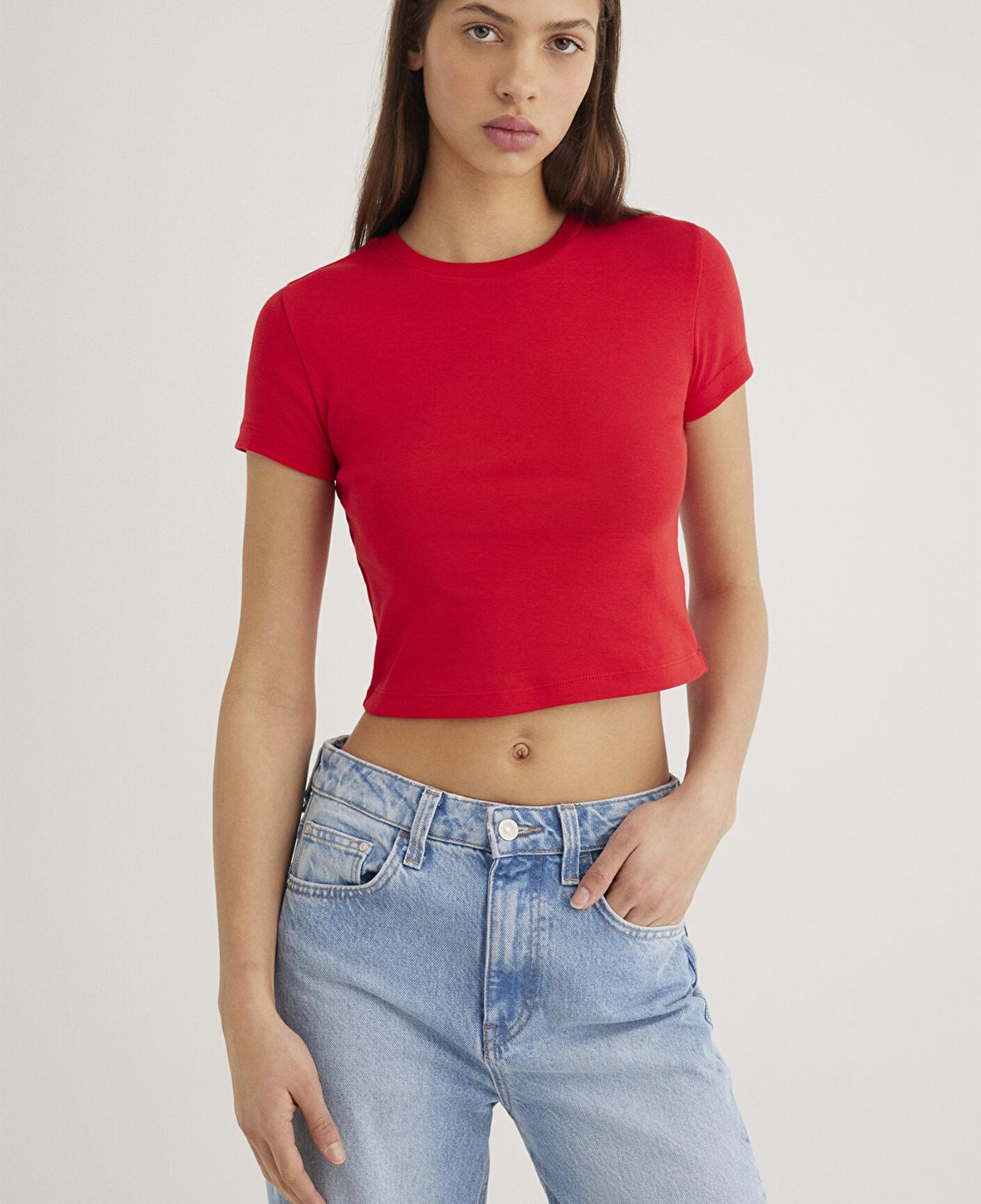 Mavi Kırmızı Basic Crop Tişört Crop / Kısa Kesim 1600814-70467