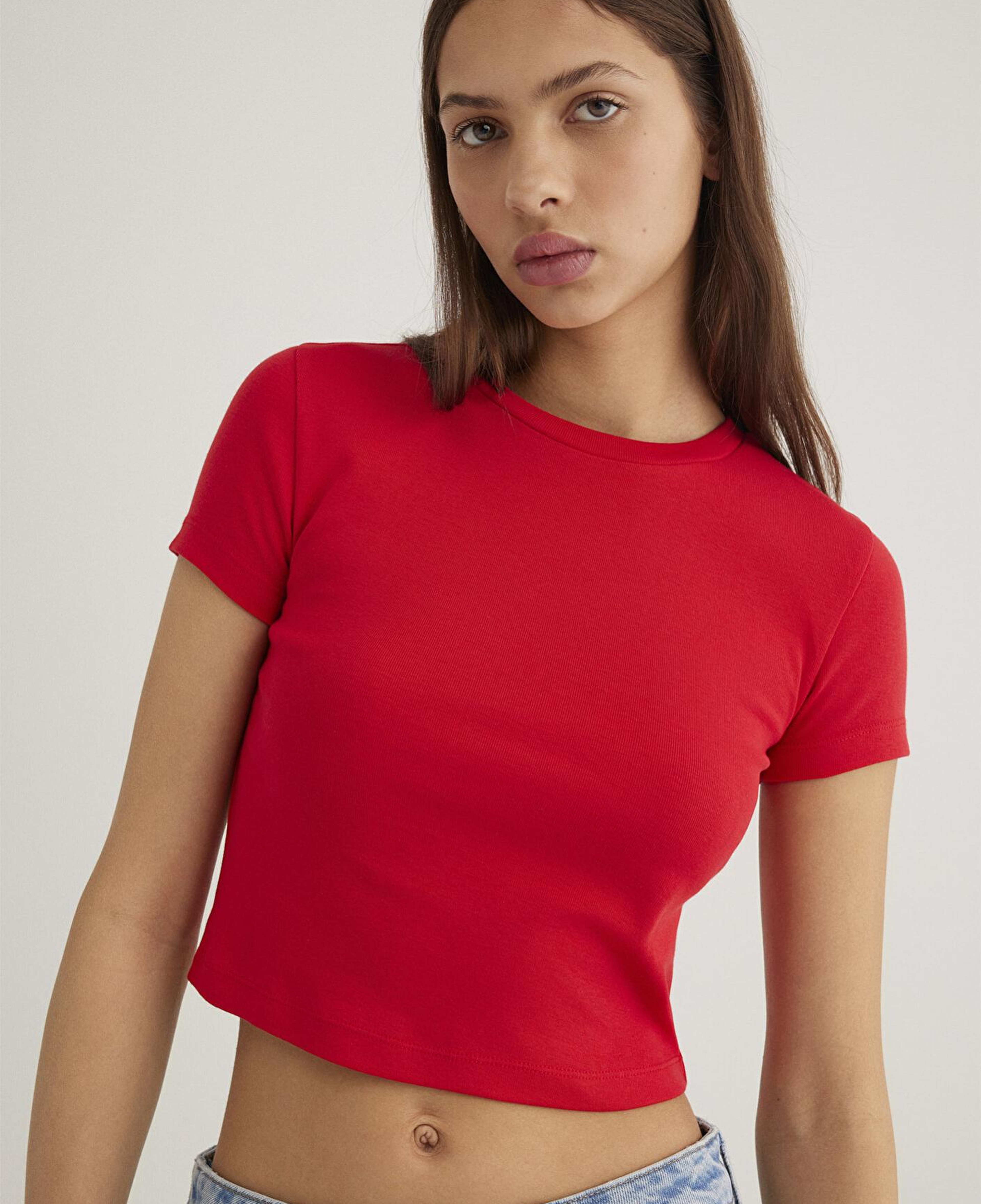 Mavi Kırmızı Basic Crop Tişört Crop / Kısa Kesim 1600814-70467