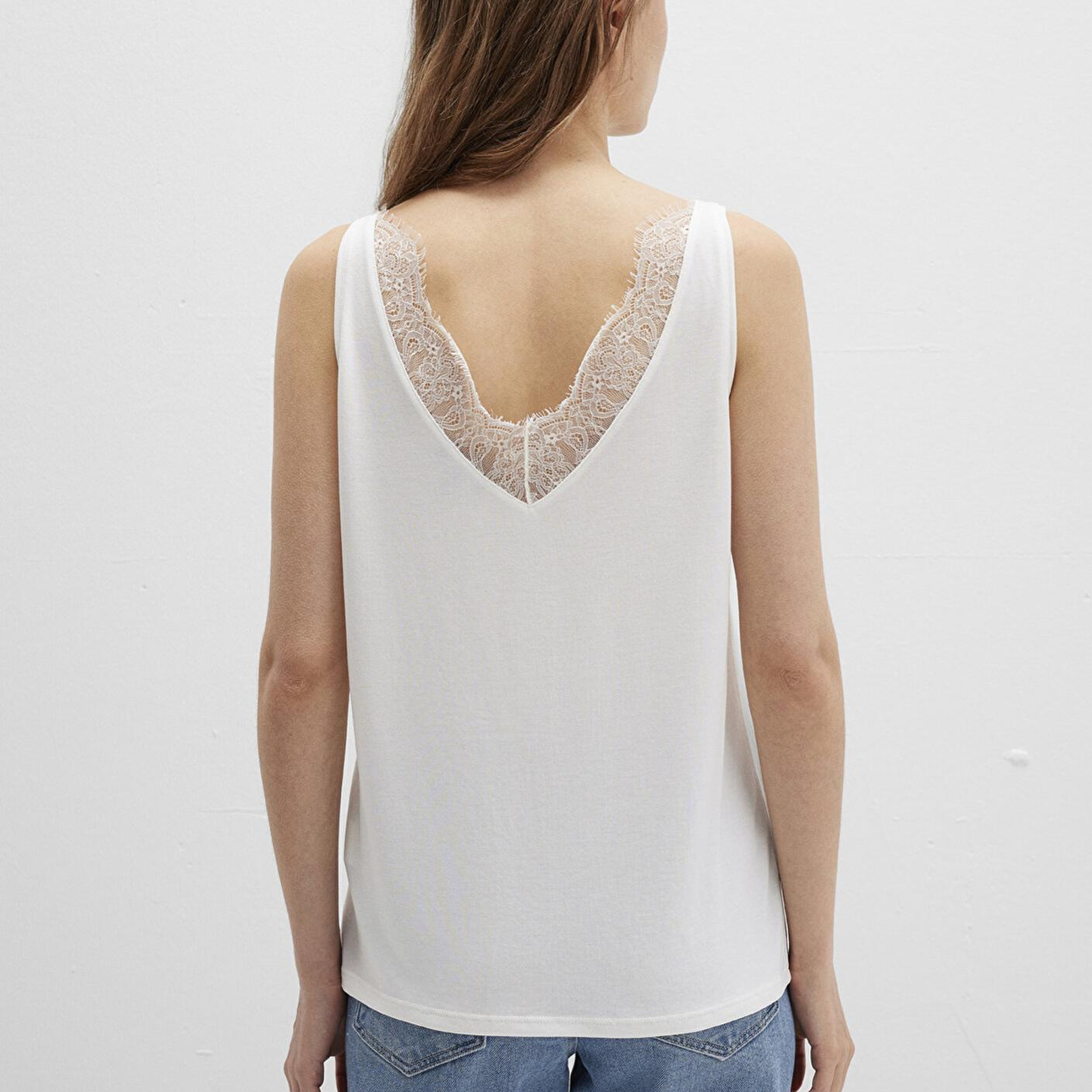 Mavi Dantel Detaylı (TENCEL™) Beyaz Modal Atlet Slim Fit / Dar Kesim 1613215-70057