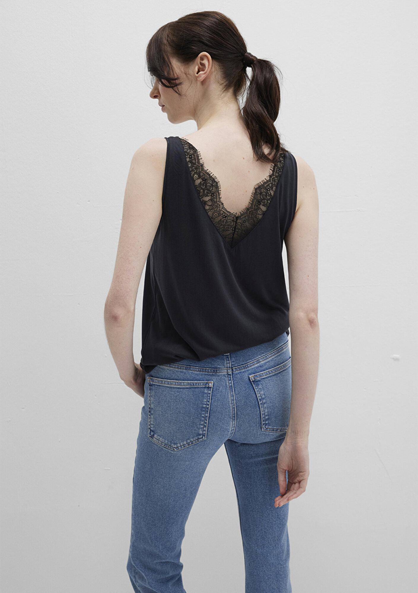 Mavi Dantel Detaylı (TENCEL™) Siyah Modal  Atlet Slim Fit / Dar Kesim 1613215-900