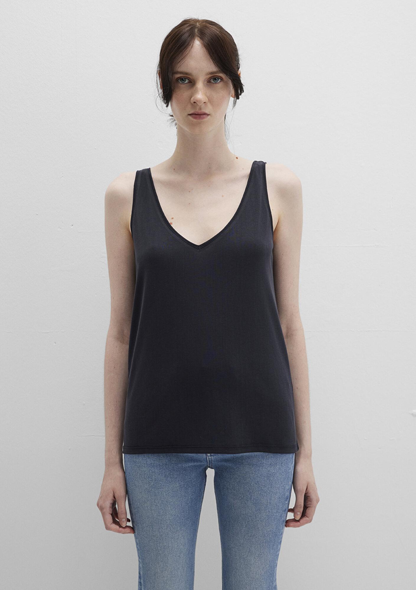 Mavi Dantel Detaylı (TENCEL™) Siyah Modal  Atlet Slim Fit / Dar Kesim 1613215-900