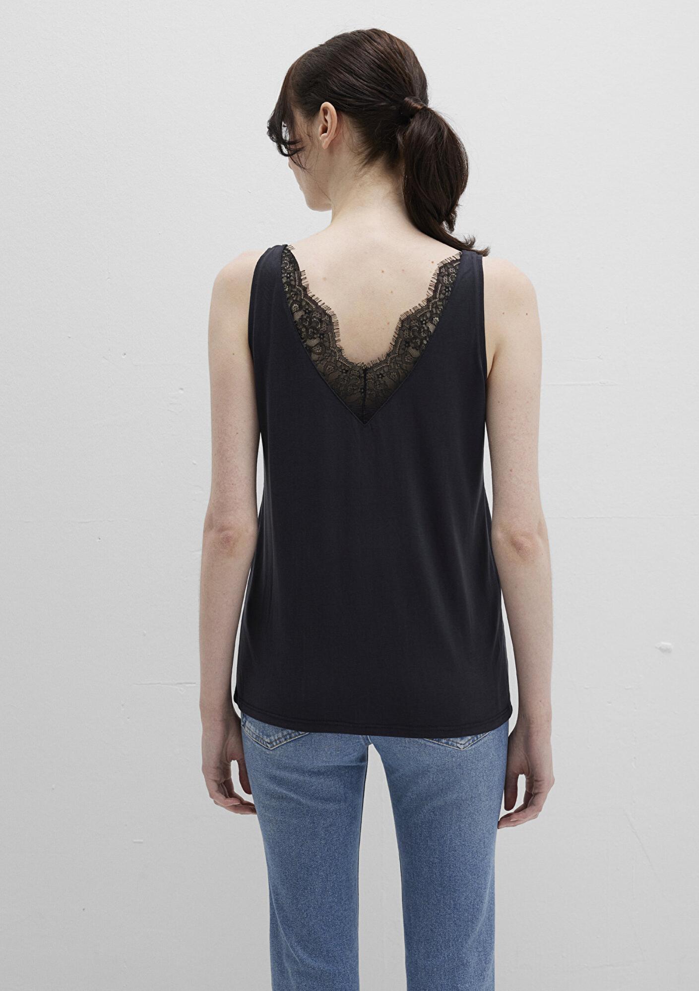 Mavi Dantel Detaylı (TENCEL™) Siyah Modal  Atlet Slim Fit / Dar Kesim 1613215-900