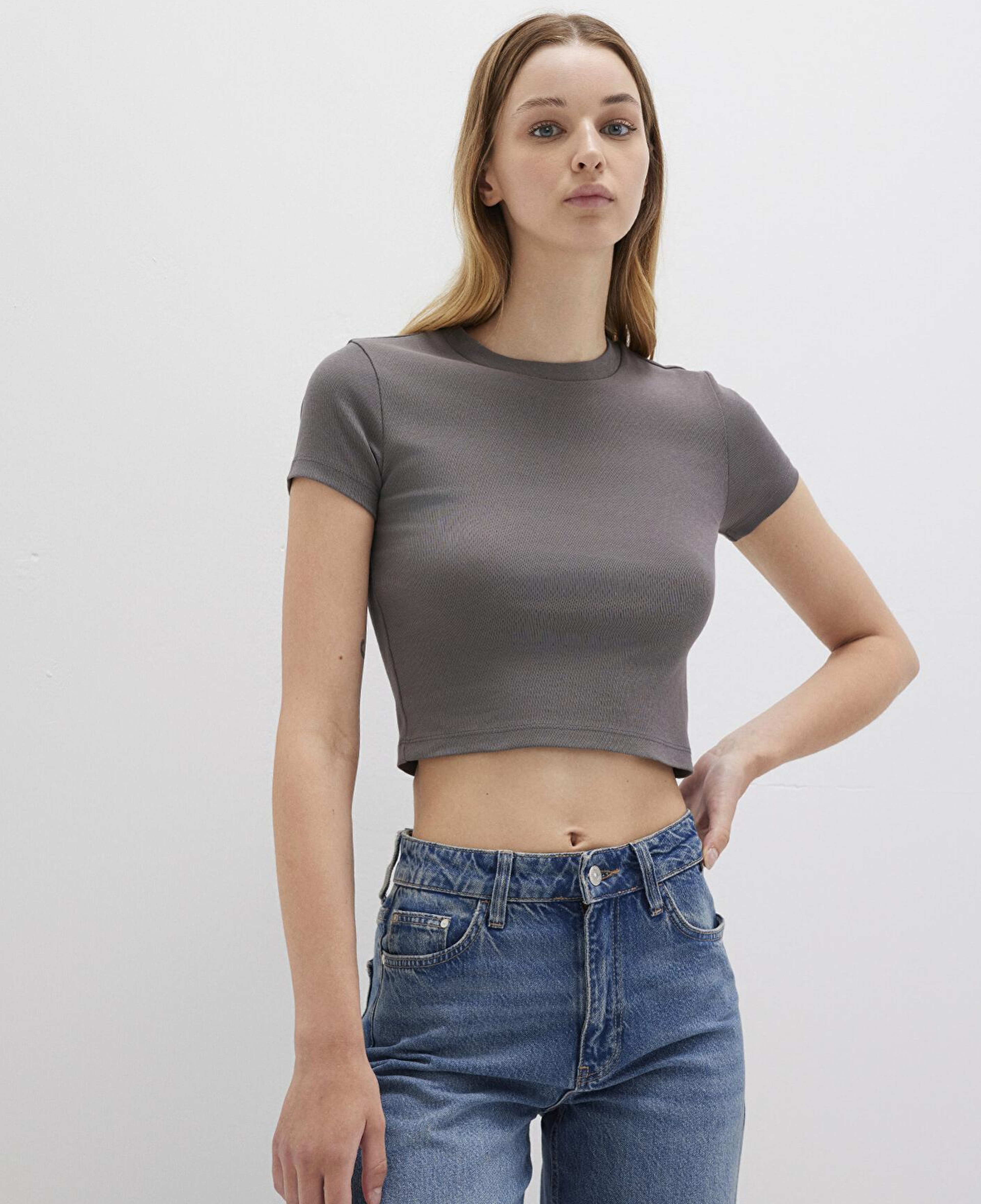 Mavi Gri Basic Crop Tişört Crop / Kısa Kesim 1600814-70095