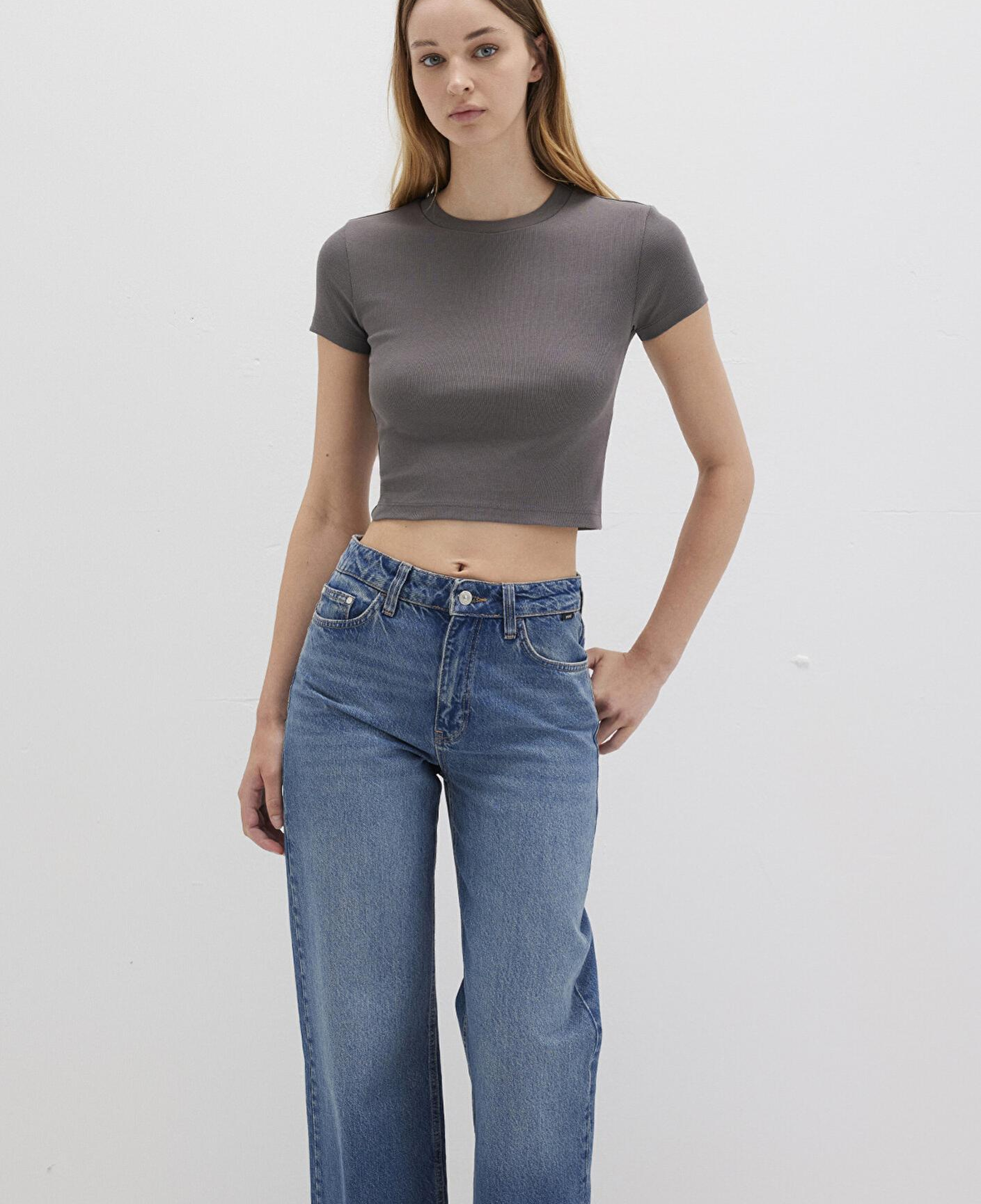 Mavi Gri Basic Crop Tişört Crop / Kısa Kesim 1600814-70095